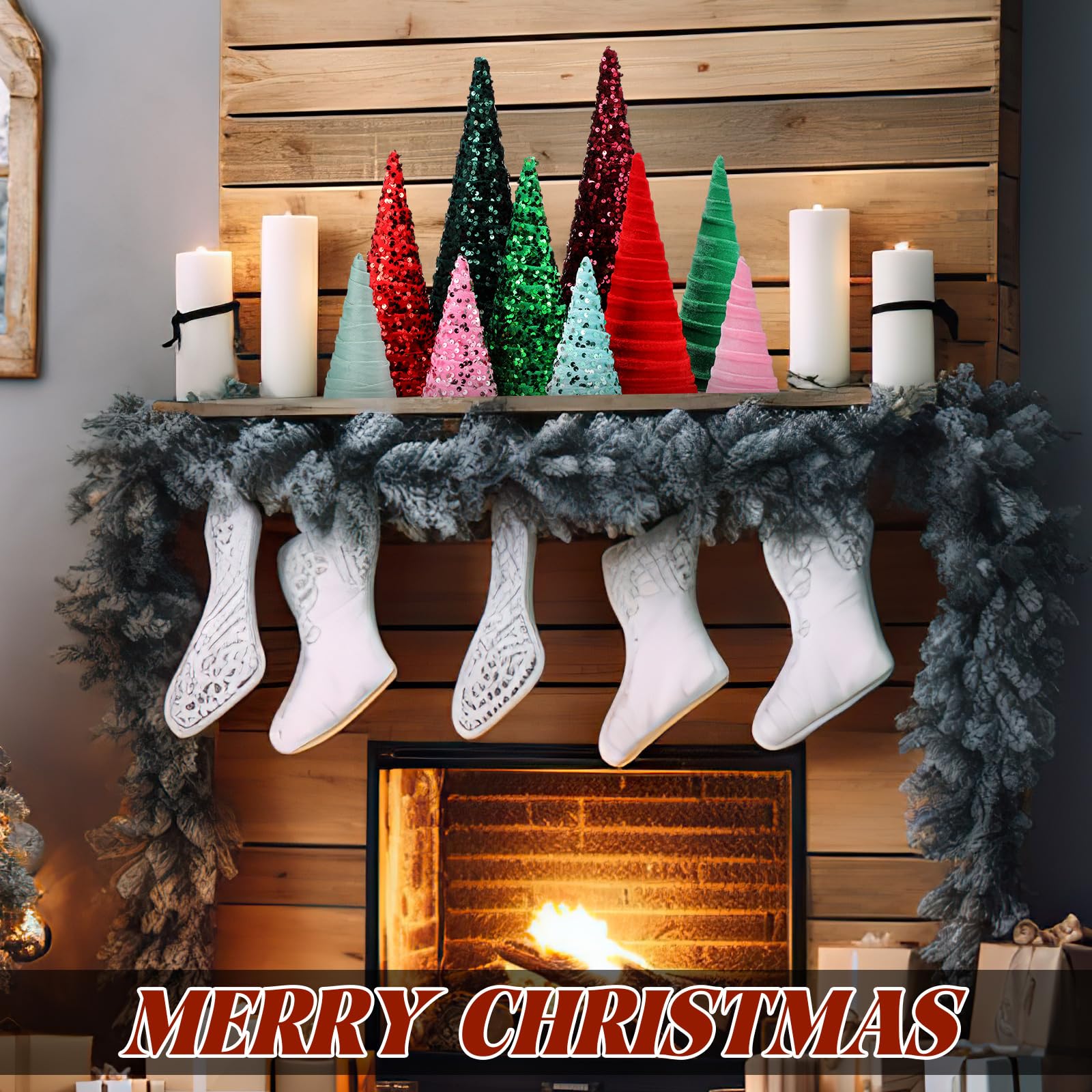 Ireer 12 Pcs Christmas Velvet Trees Set Various Size Velvet Cone Modern Decorations Indoor Table Tree Centerpiece Minimalist Xma