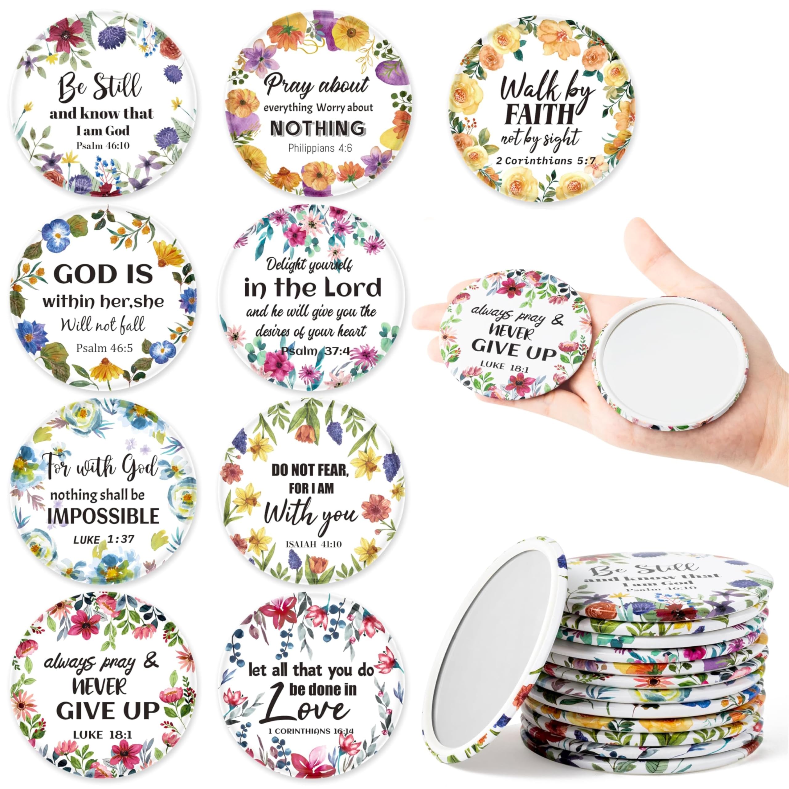 Y1Tvei Bible Verse Compact Mirrors - 36Pcs Floral Bible Verse Mini Compact Mirrors Christian Gifts Bulk Inspirational Small Port