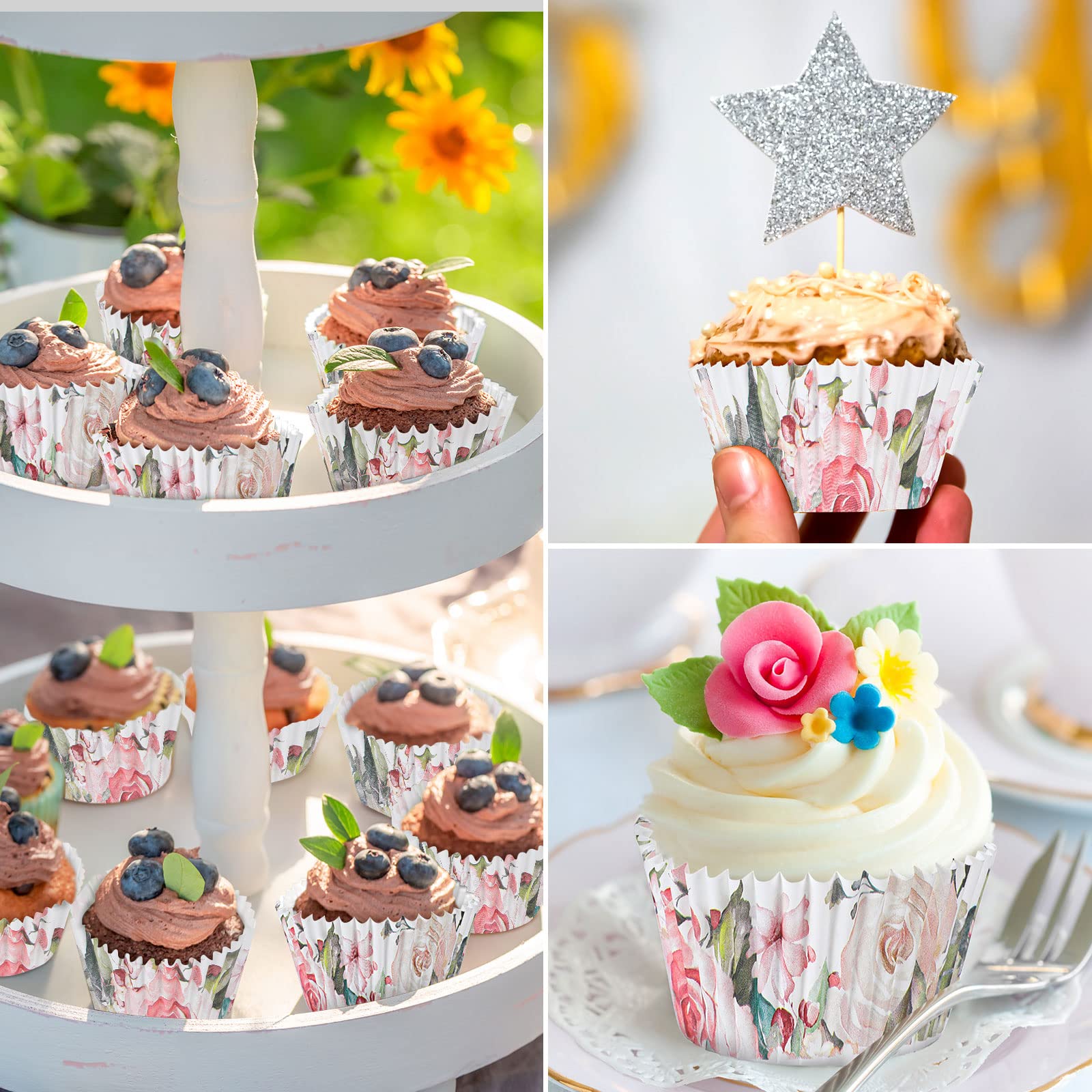 300 Counts Floral Cupcake Liners Floral Cupcake Wrappers Baking Cups Baking Liners Holders For Baby Shower Wedding Bridal Shower