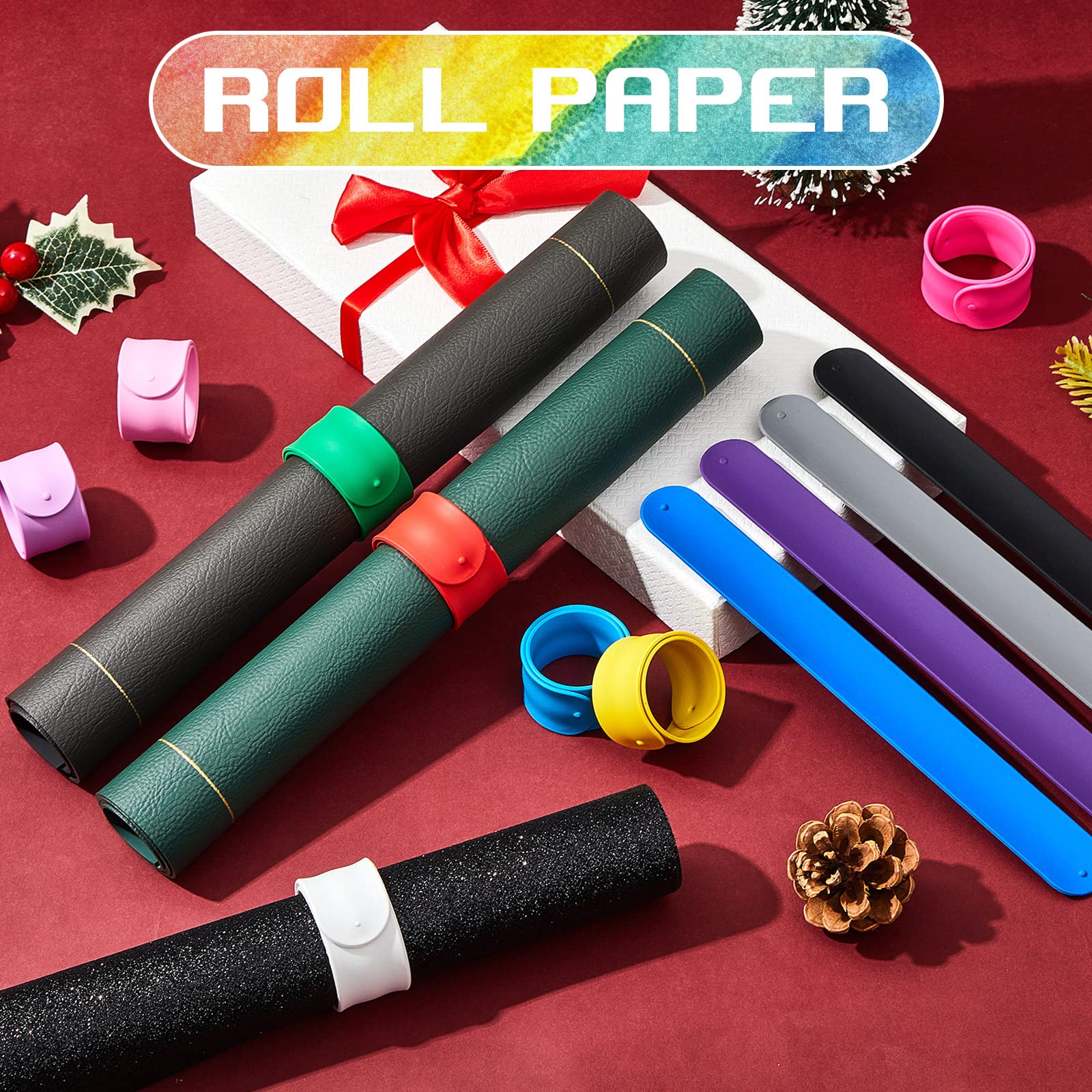 Leyndo 12 Pcs Wrapping Paper Roll Holder Clips Silicone Snap Bands Covered Metal Strips Flip 1 X 9 In Vinyl Roll Poster Holder F