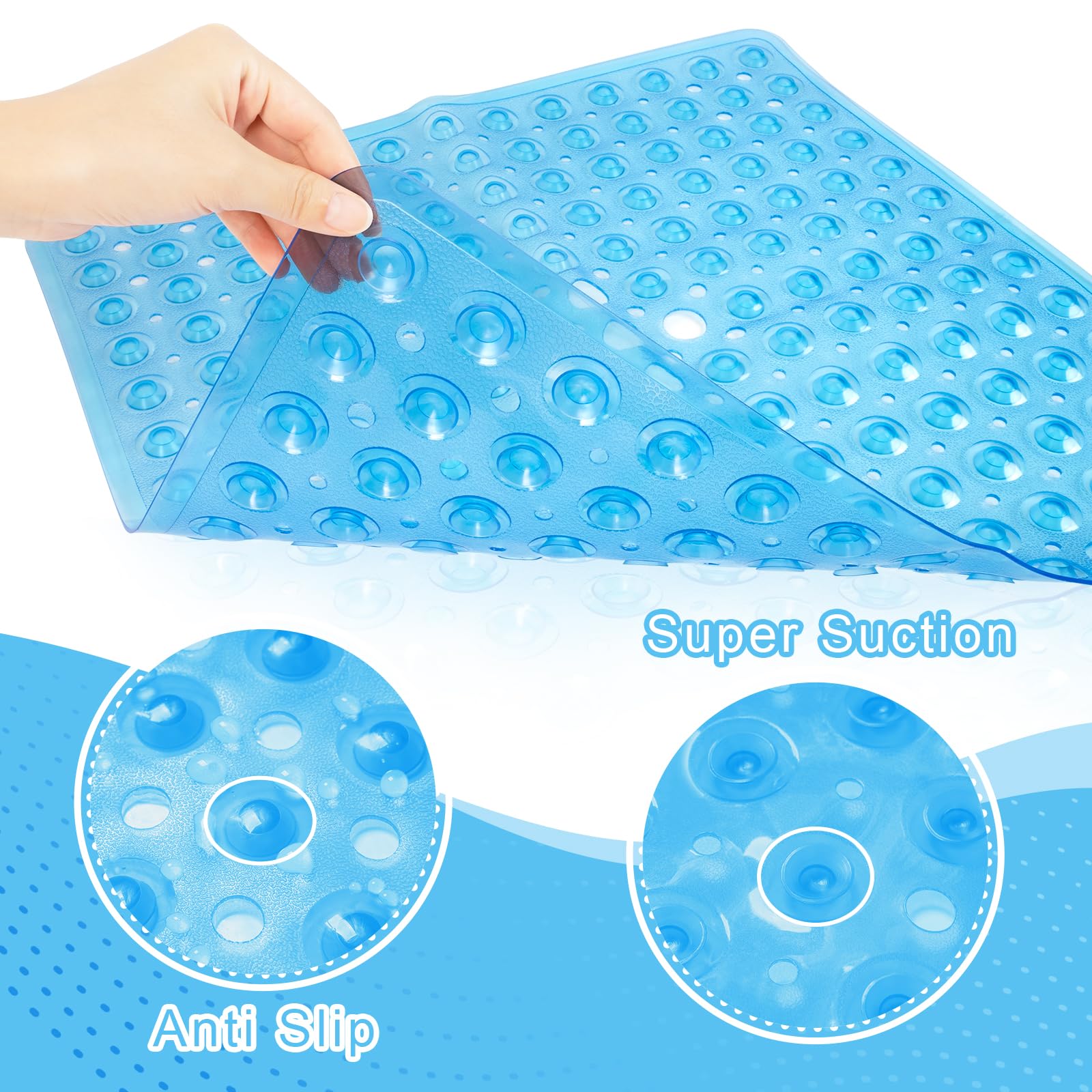 Amazerbath Shower Mat Non Slip 21 X 21 Inches, Square Shower Mat With Suction Cups And Drain Holes, Shower Stall Mat Machine Was