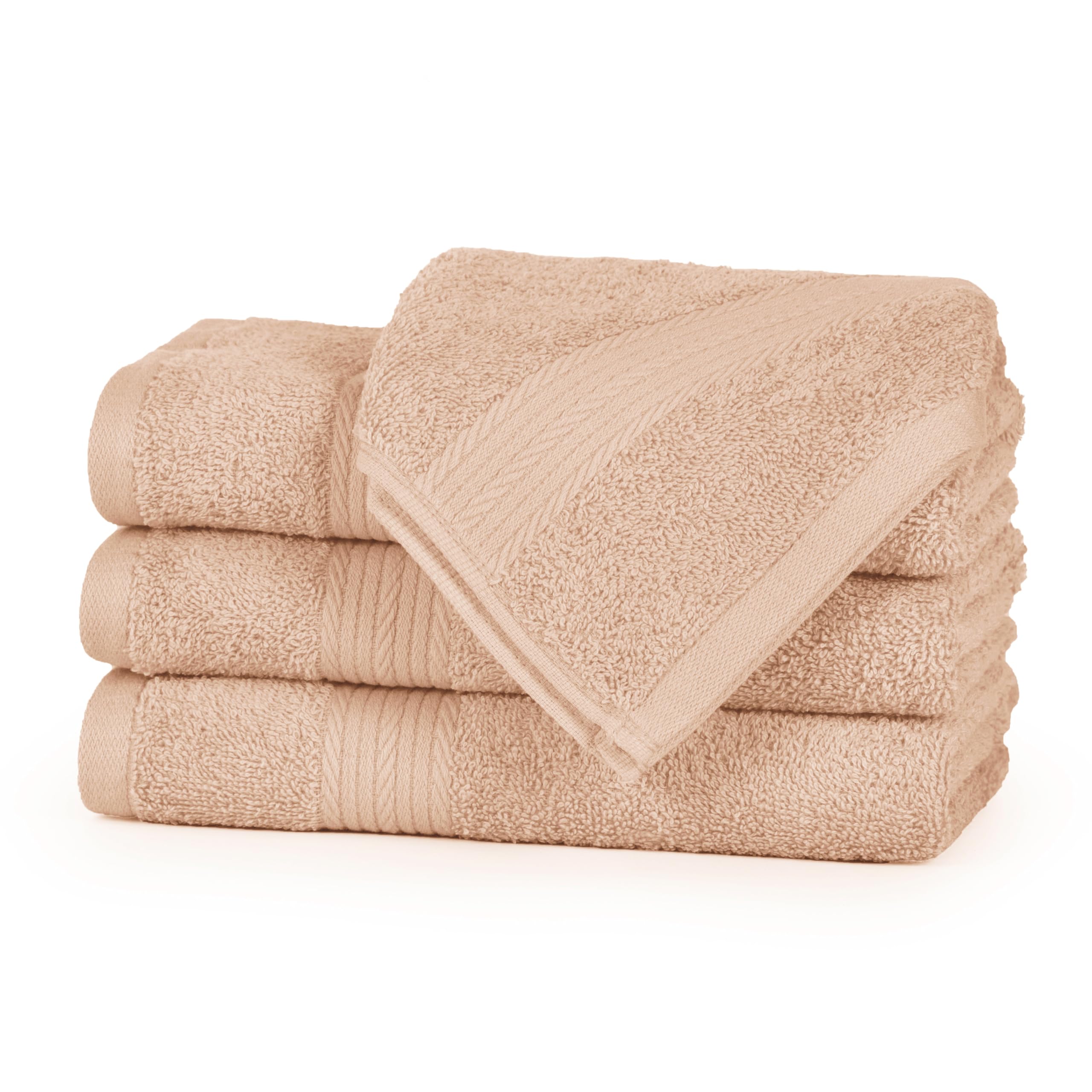 Ample Decor Hand Towel 18 X 28 Inch Pack Of 4, 600 Gsm, 100% Cotton, Oeko Tex Certified, Beige