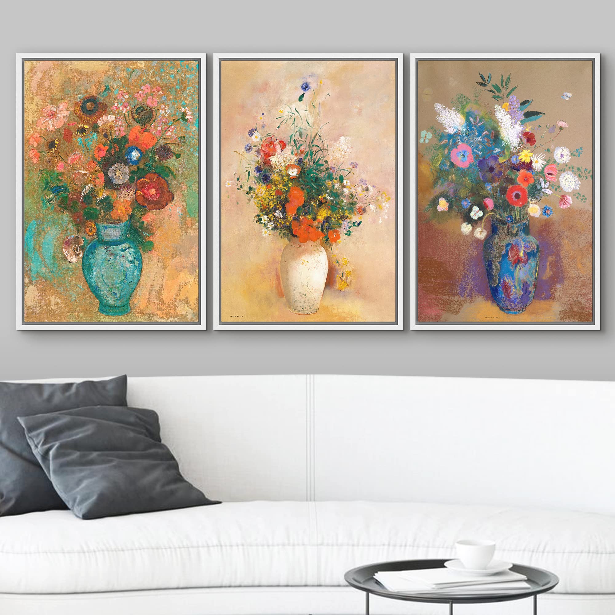 Wall26 Framed Canvas Print Wall Art Set Flowers In Vases By Odilon Redon Cultural Historic Oil Painting Fine Art Reproduction Sc