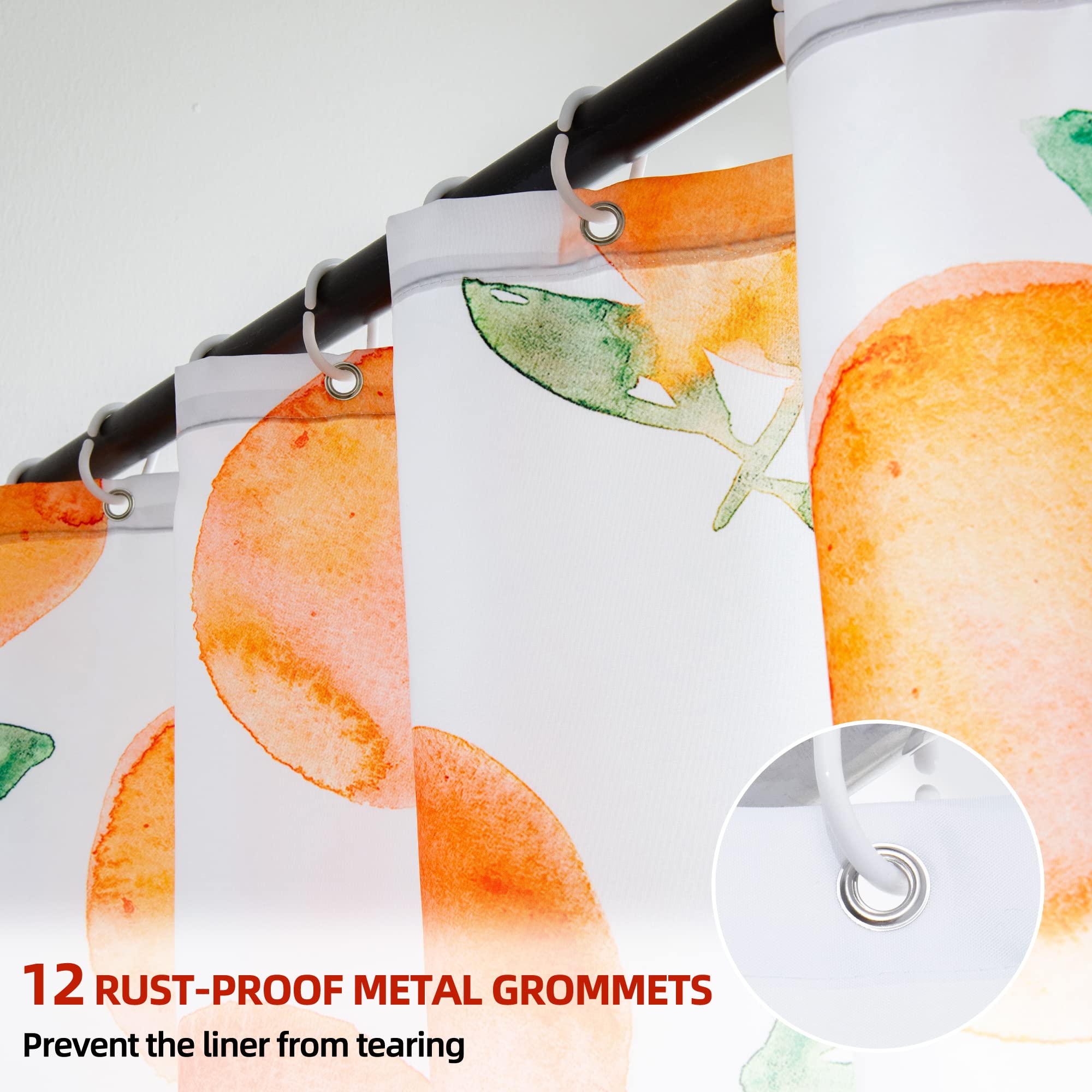 YI & ZE Peach Shower Curtain  Allover Fruits Shower Curtain Waterproof Fabric Bathroom Cute Shower Curtain Set with 12 Hooks  Honey Peach 72''?2''