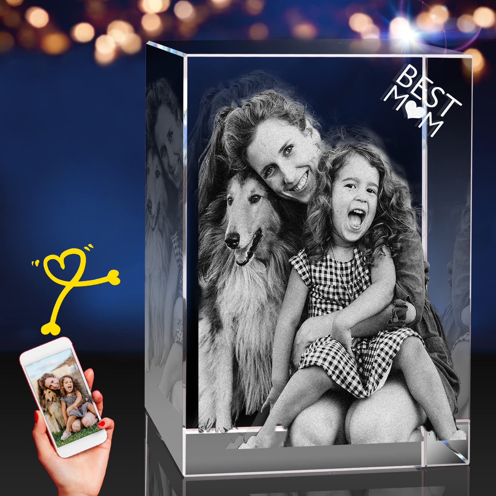 3Dpixdance 3D Crystal Photo (Large, Portrait), Personalized Gifts with Your Own Photo for Fathers Day. Engraved 3D Crystal Pictu