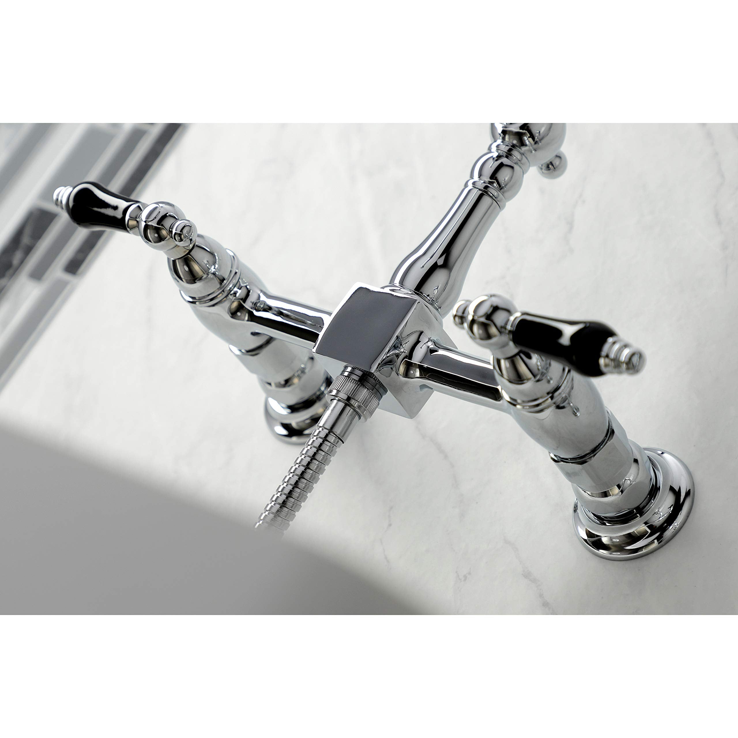Kingston Brass KS1261PKLBS Duchess Wall Mount Bridge Kitchen Faucet with Brass Sprayer  Polished Chrome