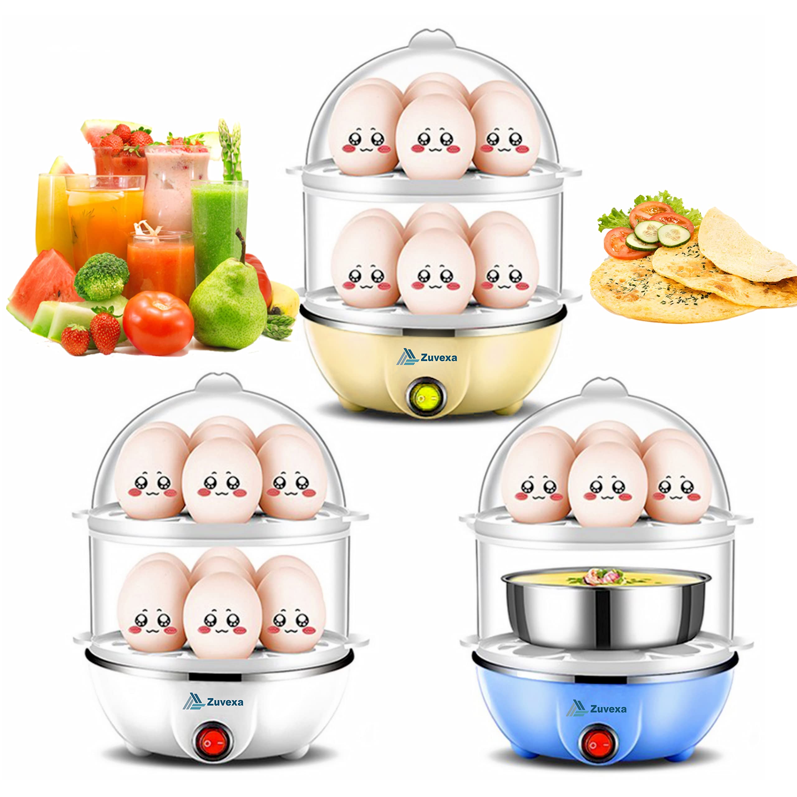 Zuvexa Egg Boiler Poacher Automatic Off Steaming, Cooking, Boiling Double Layer 14 Egg Boiler (Multicolor)