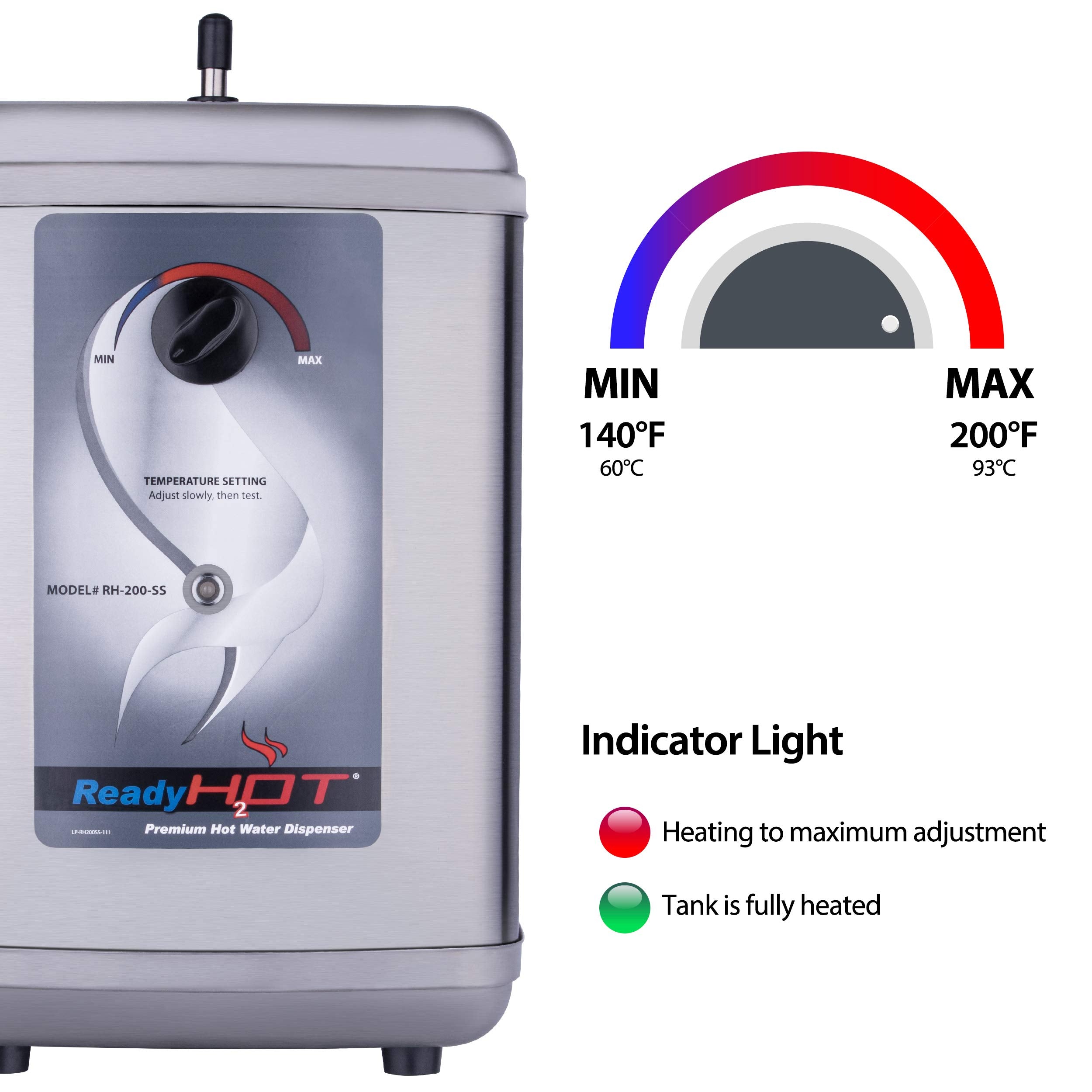 Ready Hot 41-RH-200-F560-BN Instant Hot Water Dispenser System  2.5 Quarts  Manual Dial Dual Lever Hot and Cold Water Faucet Brushed Nickel