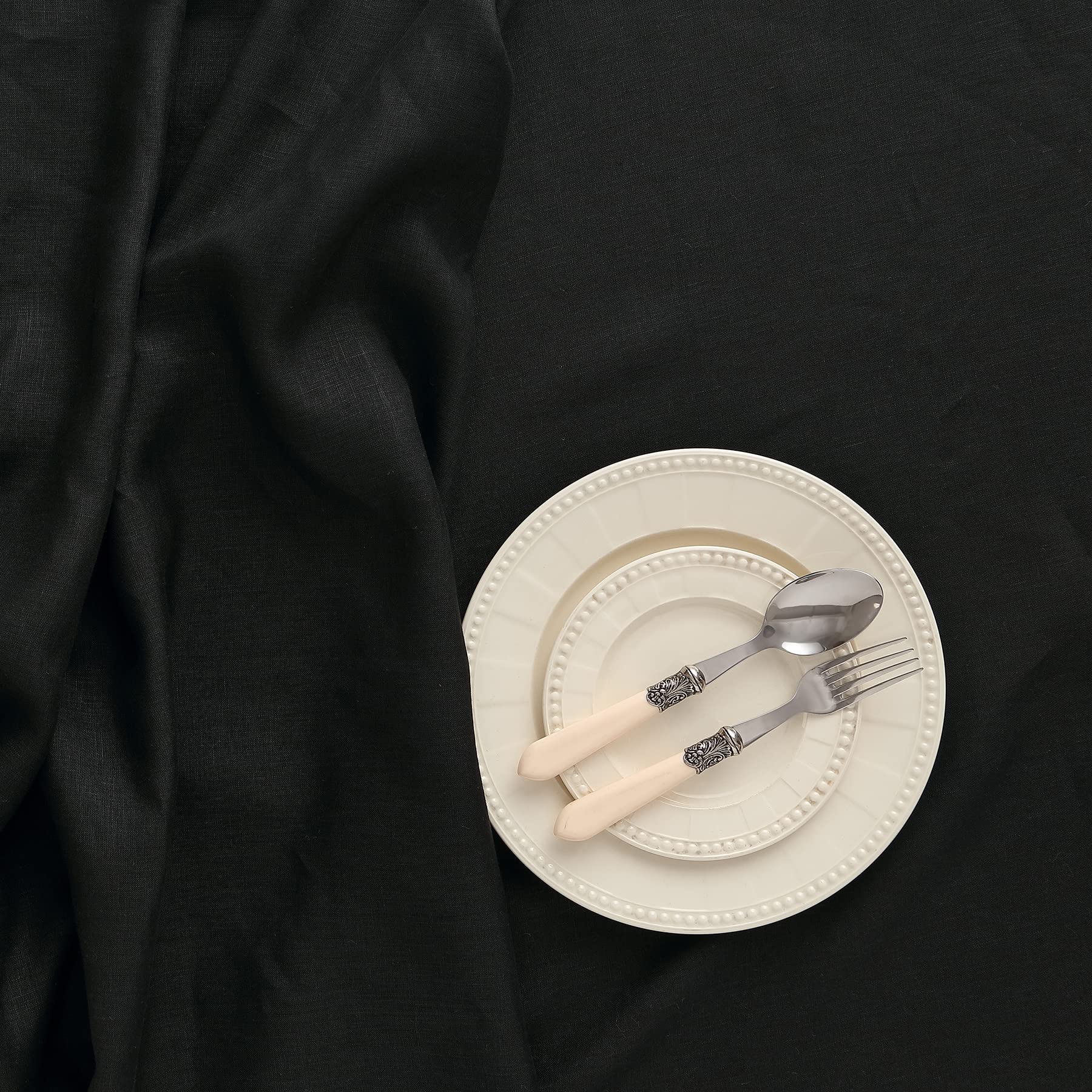 Solino Home Linen Black Tablecloth 60 x 132 Inch - 100% Pure Linen Rectangular Tablecloth - Machine Washable Table Cloth for Fal