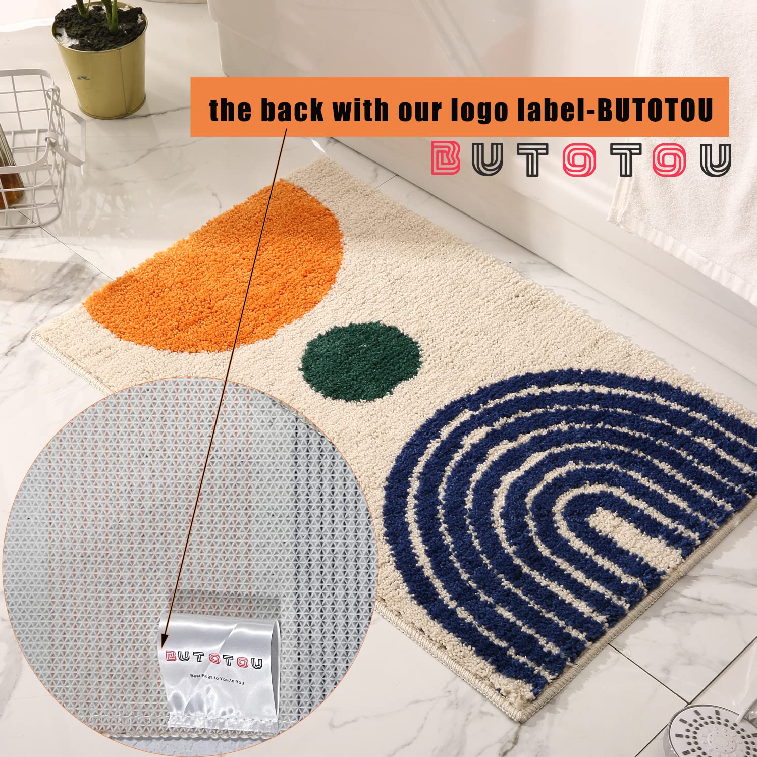 Dbjoy Boho Bathroom Rugs Non-Slip Abstract Bath Rugs Microfiber Cute Mat Black Washable For Tube/Washbasin/Toilet (Beige-Moon, 2