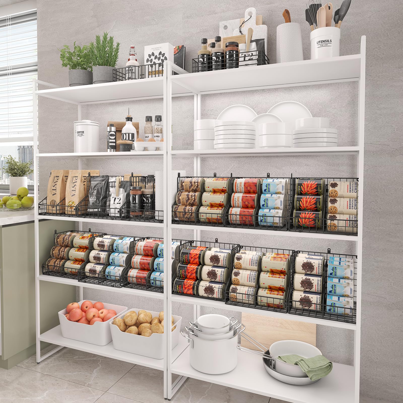 Stackable Can Organizer For Pantry With 2 Adjustable Dividers, Soda Can Organizer, Can Storage Dispenser Holds Up To 28 Cans, 2