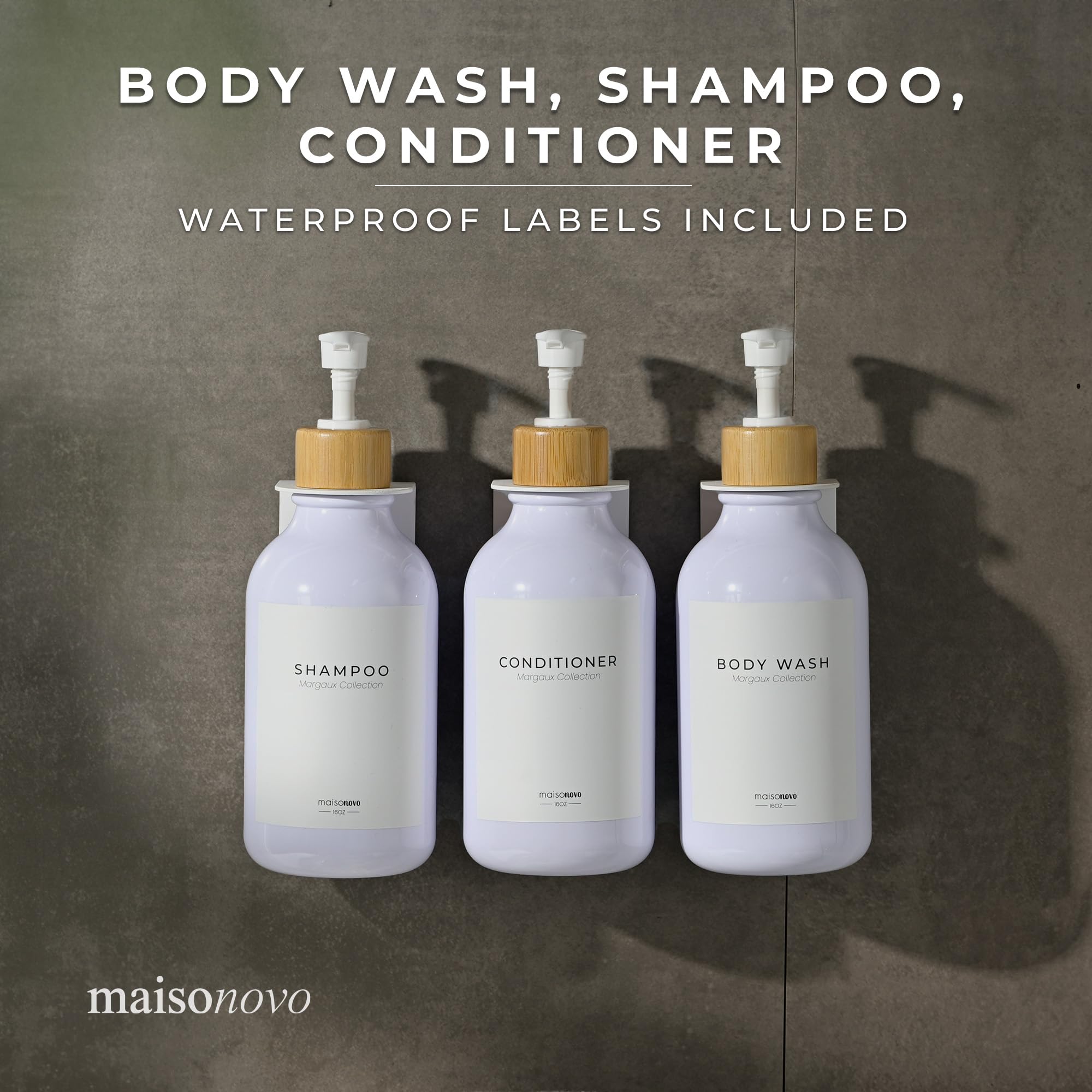 Maisonovo Shampoo And Conditioner Dispenser - Shower Soap Dispenser Wall Mounted - 16.9 Fl Oz Set Of 3 White Plastic Bottles Whi