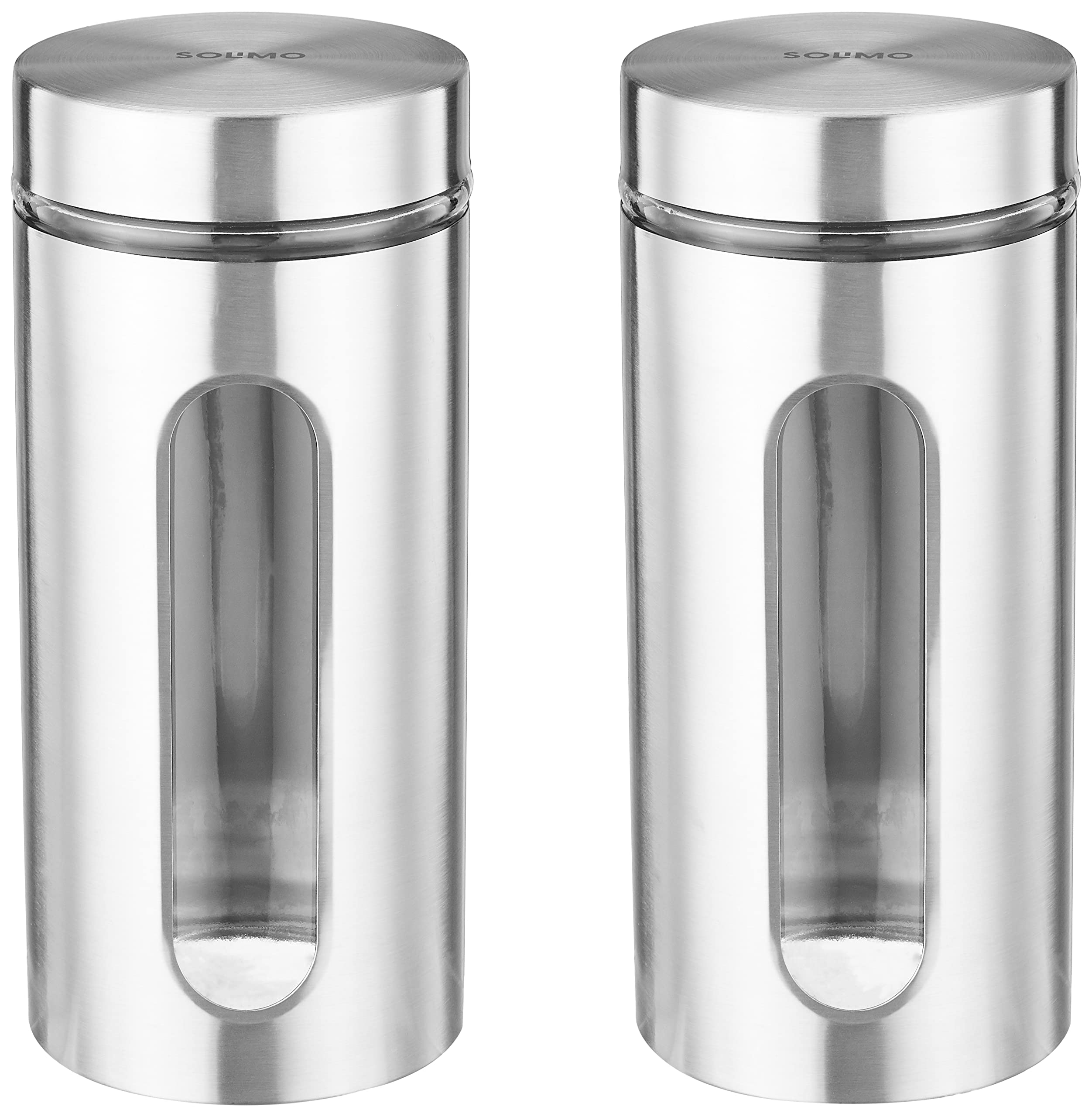 Amazon Brand  Solimo Oval Window Steel Jacketed Glass Jar | Multipurpose Kitchen Organizer With SeeThrough Window | 1700 Ml Se