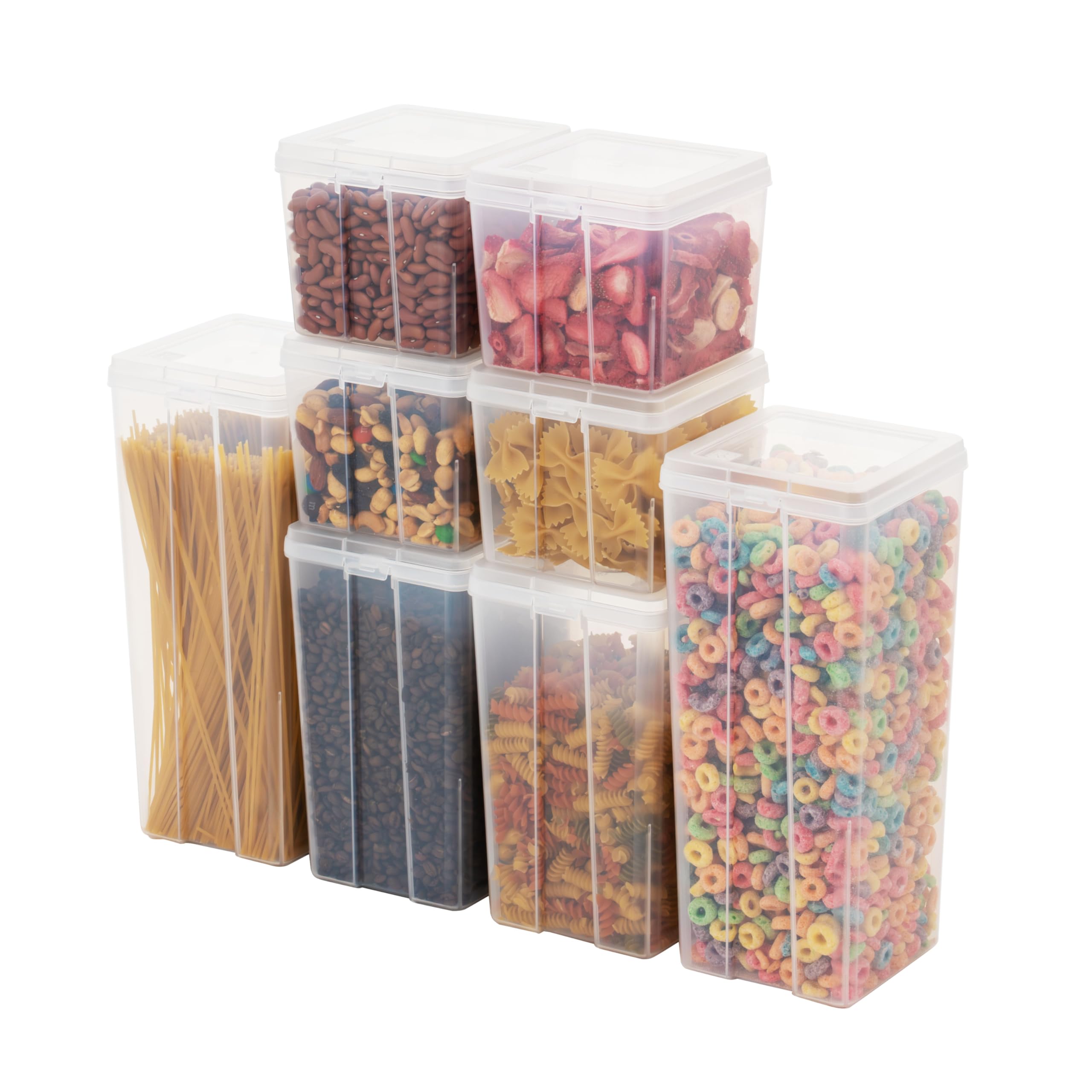 IRIS USA Food Storage Containers with Flip-Top Lid, 8 Pack Combo Set, Clear Stackable Food Containers for Kitchen & Pantry Organ