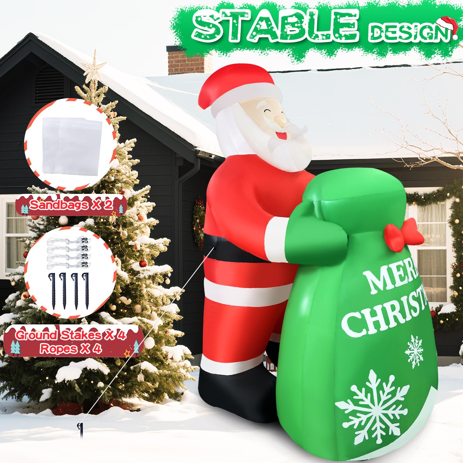 2025 Christmas Inflatable Santa Claus 8FT Santa Holding A Gift Bag Christmas Inflatables Outdoor Decoration Xmas Santa Blow Up Y
