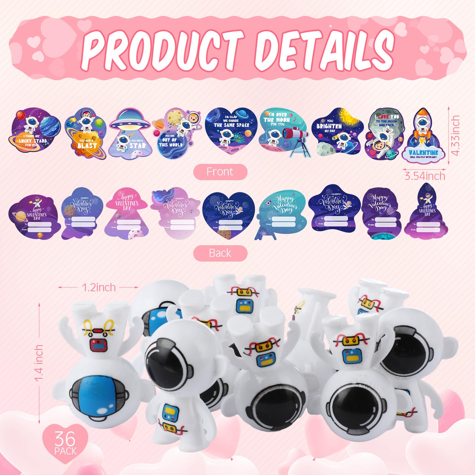 Pasimy 36 Sets Valentines Toys With Cards For Classroom Outer Space Tumbler Bulk Mini Astronaut Exchange Gifts Novelty Planets S