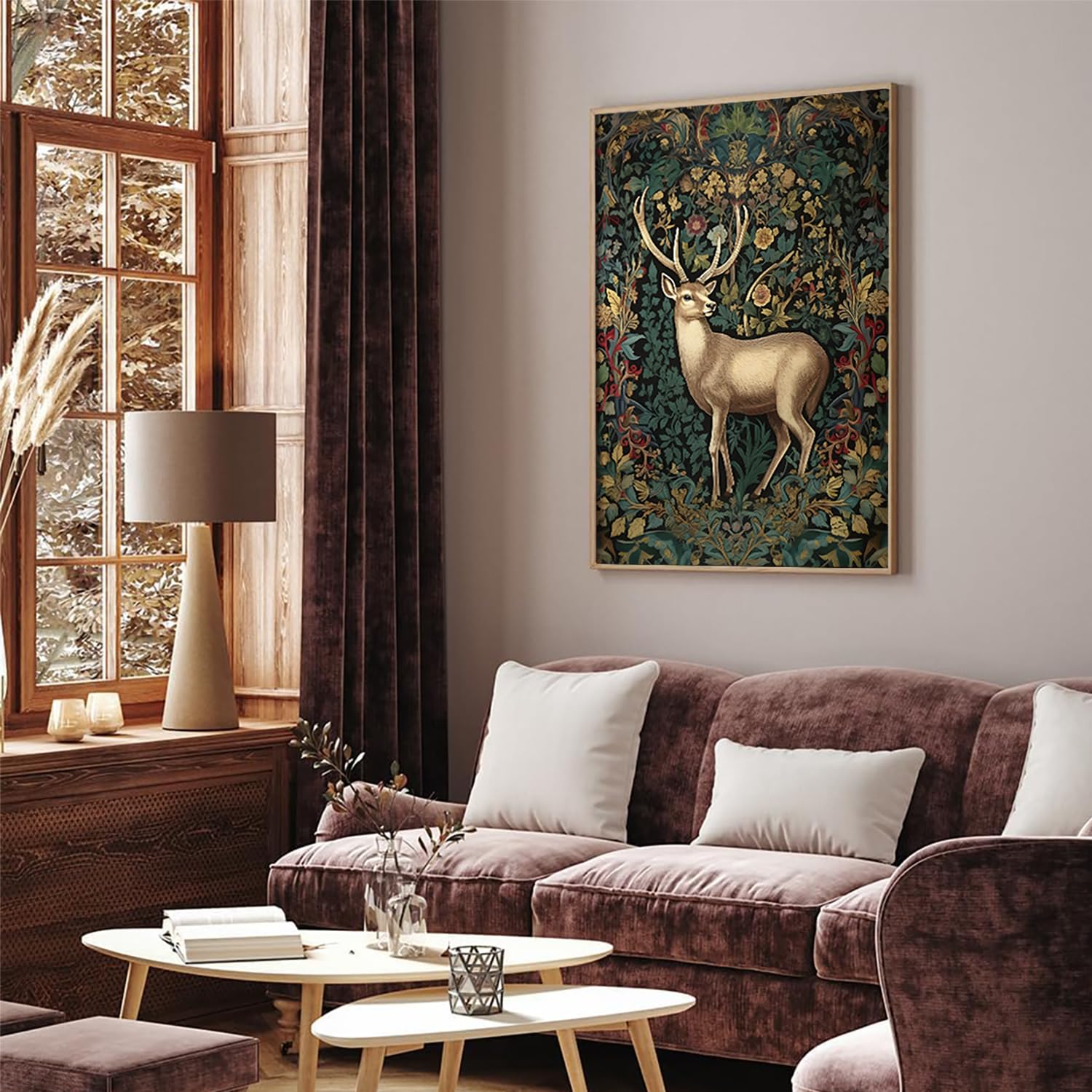 3Pcs William Morris Animal Wall Art Fox Rabbit Sika Deer Canvas Posters Prints Forest Wild Animal Pictures Paintings Gothic Bota