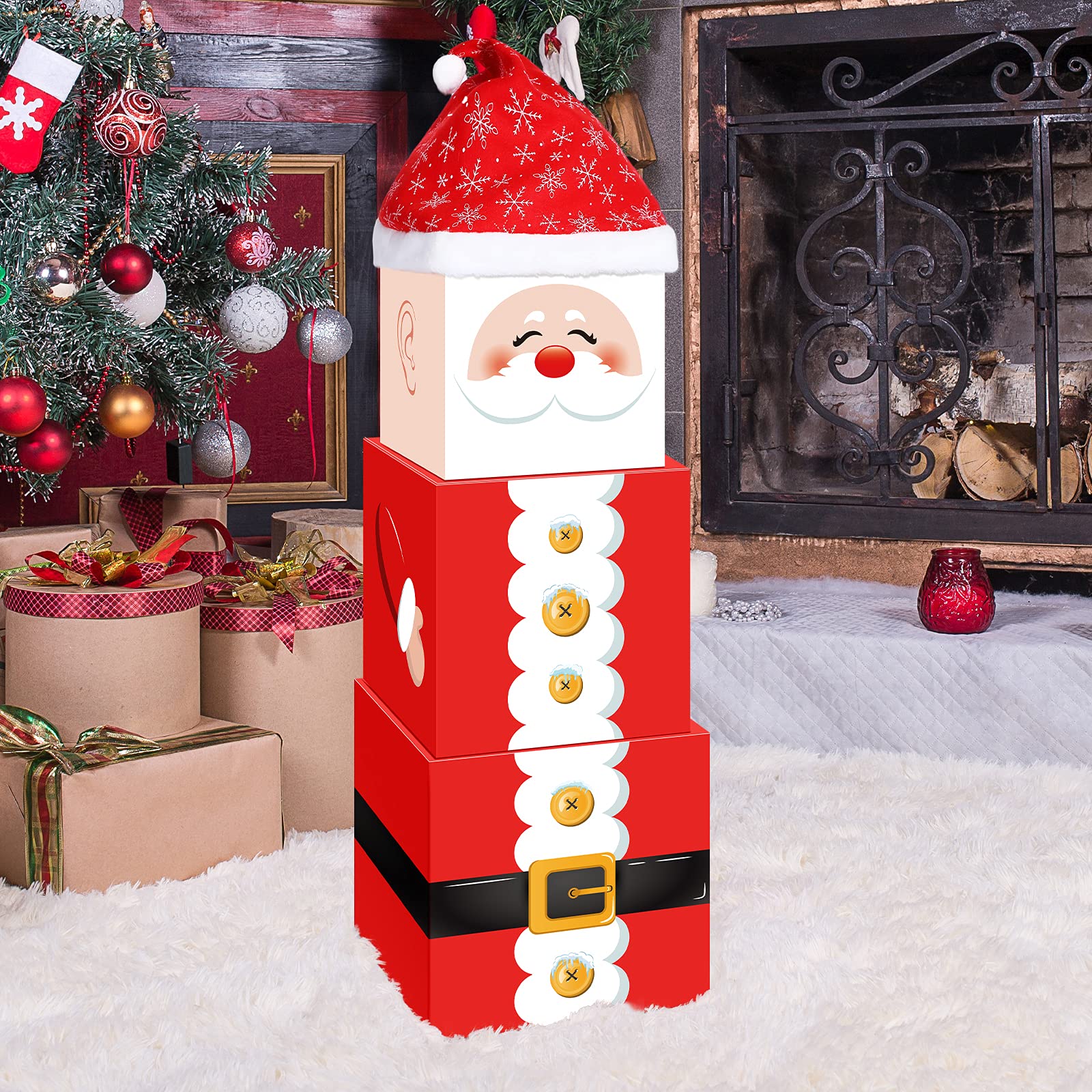 Marspark 4 Pieces Christmas Box Decoration Christmas Nesting Boxes Christmas Decorative Boxes Stackable Christmas Boxes Stackabl