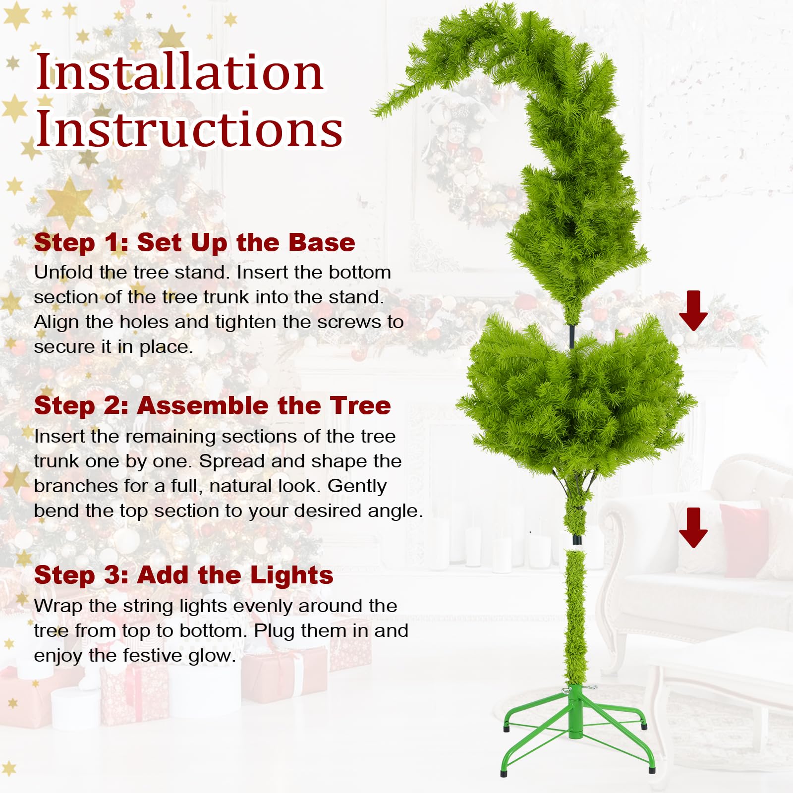 5ft Whimsical Christmas Tree with LED Lights - Artificial Christmas Tree with Timer & 8 Lighting Modes for Indoor Home Living Ro