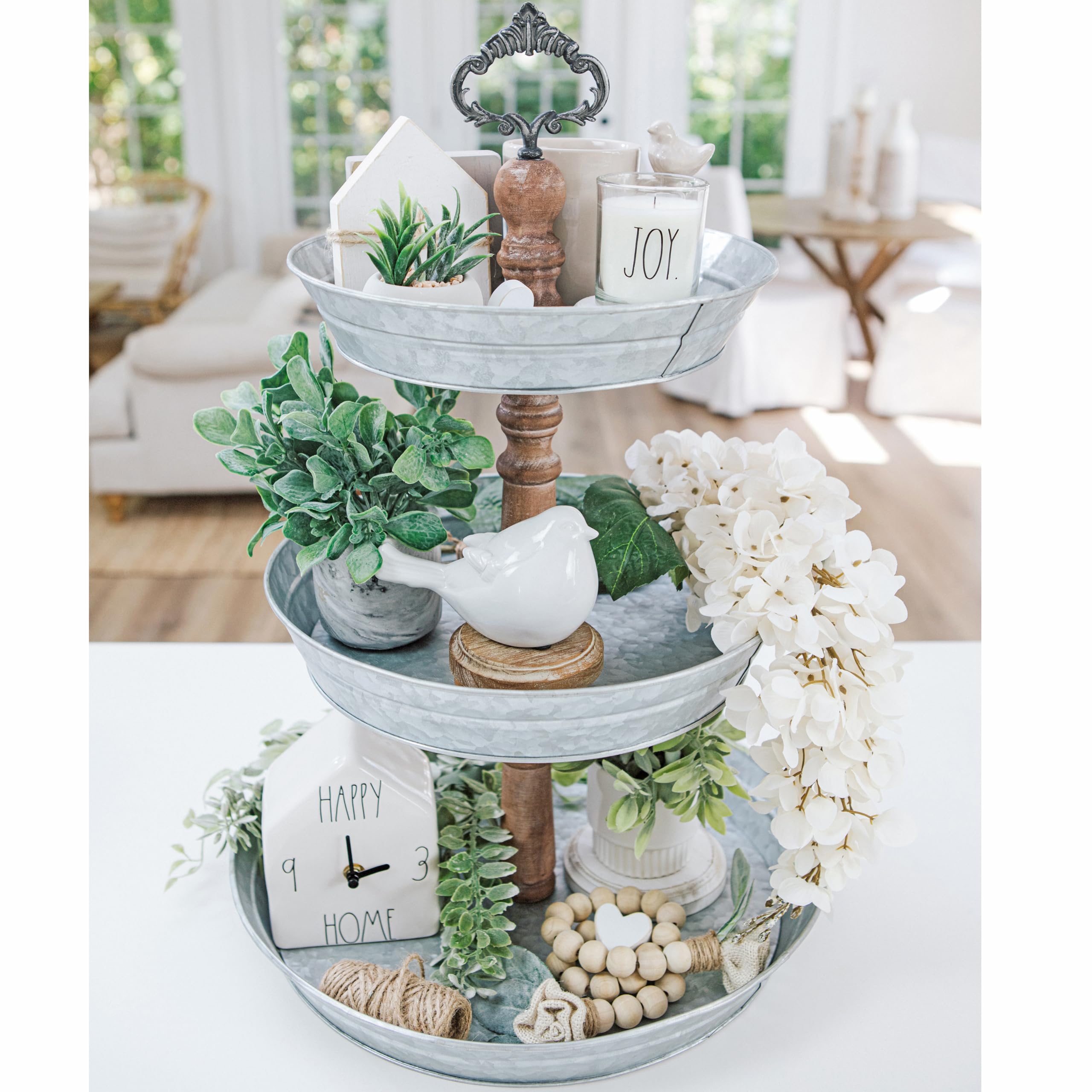 3 Tiered Tray Stand [Xl] - Stunning, Extra Large Three Tiered Tray Stand, Farmhouse Tiered Tray, Cookie Display Stand, Metal Ser