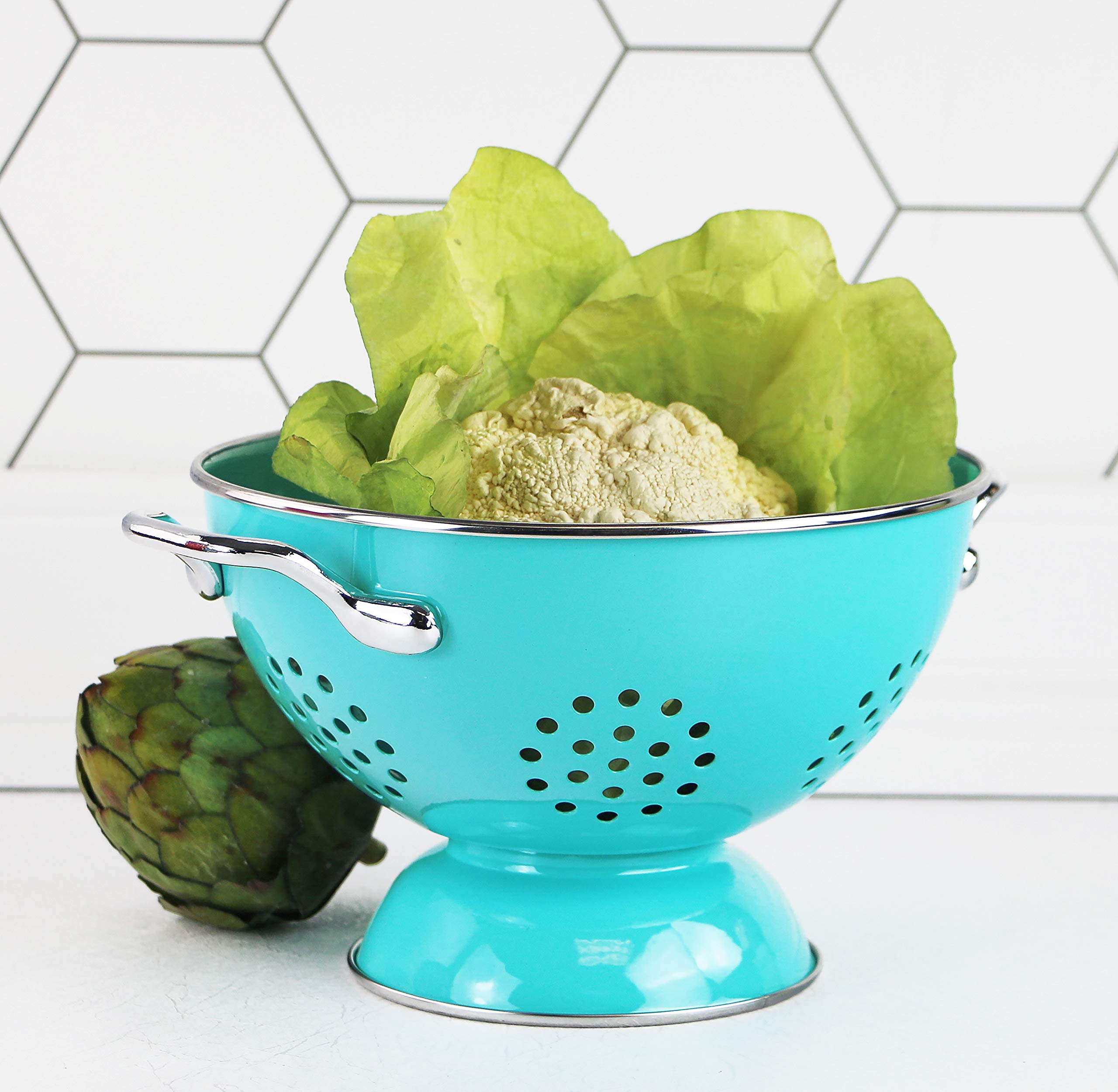 Calypso Basics By Reston Lloyd Powder Coated Enameled Colander, 1.5 Quart, Turquoise