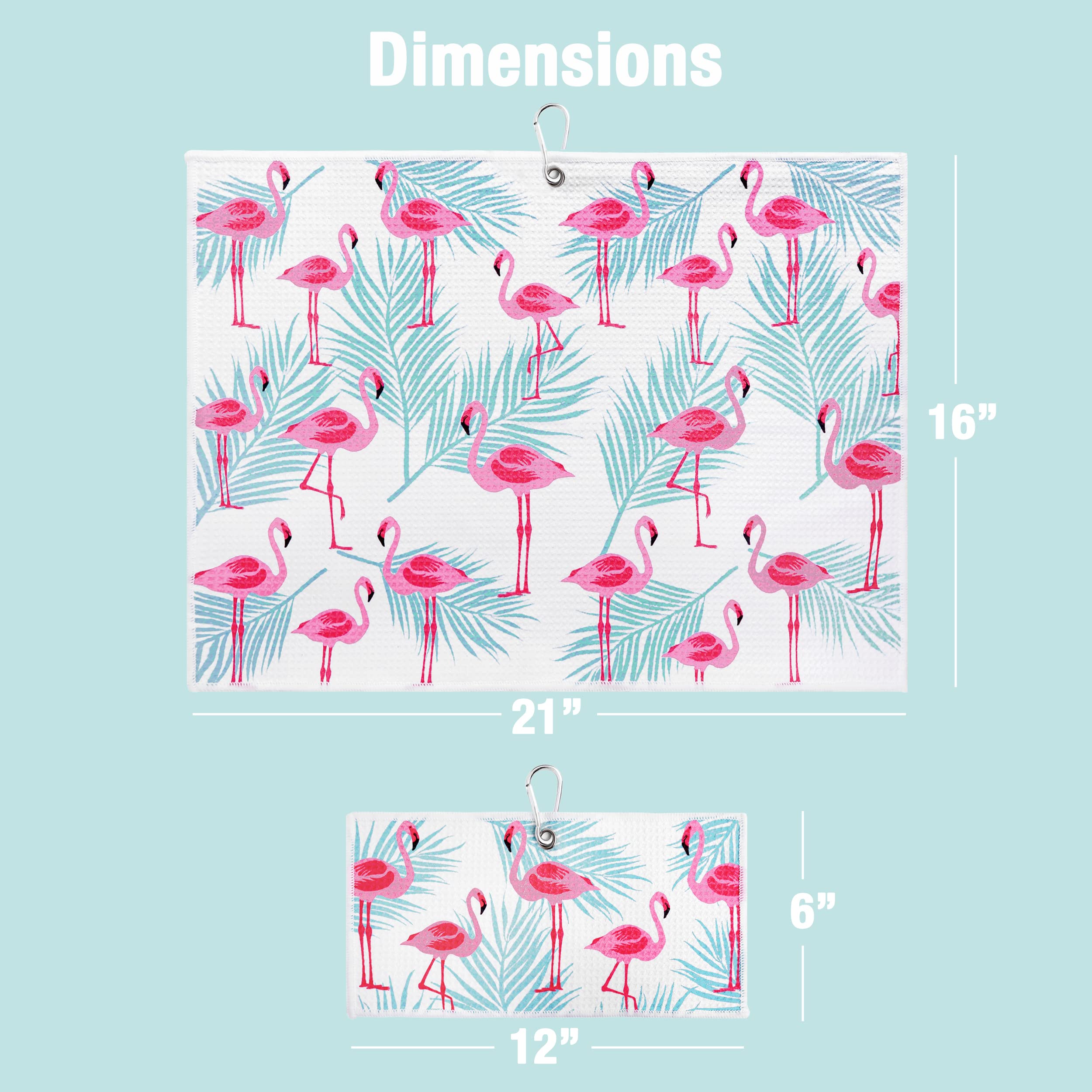 Flamingo Tropics Golf Towel with Clip for Women and Men  Microfiber Waffle and Ball Towels  Set of 2