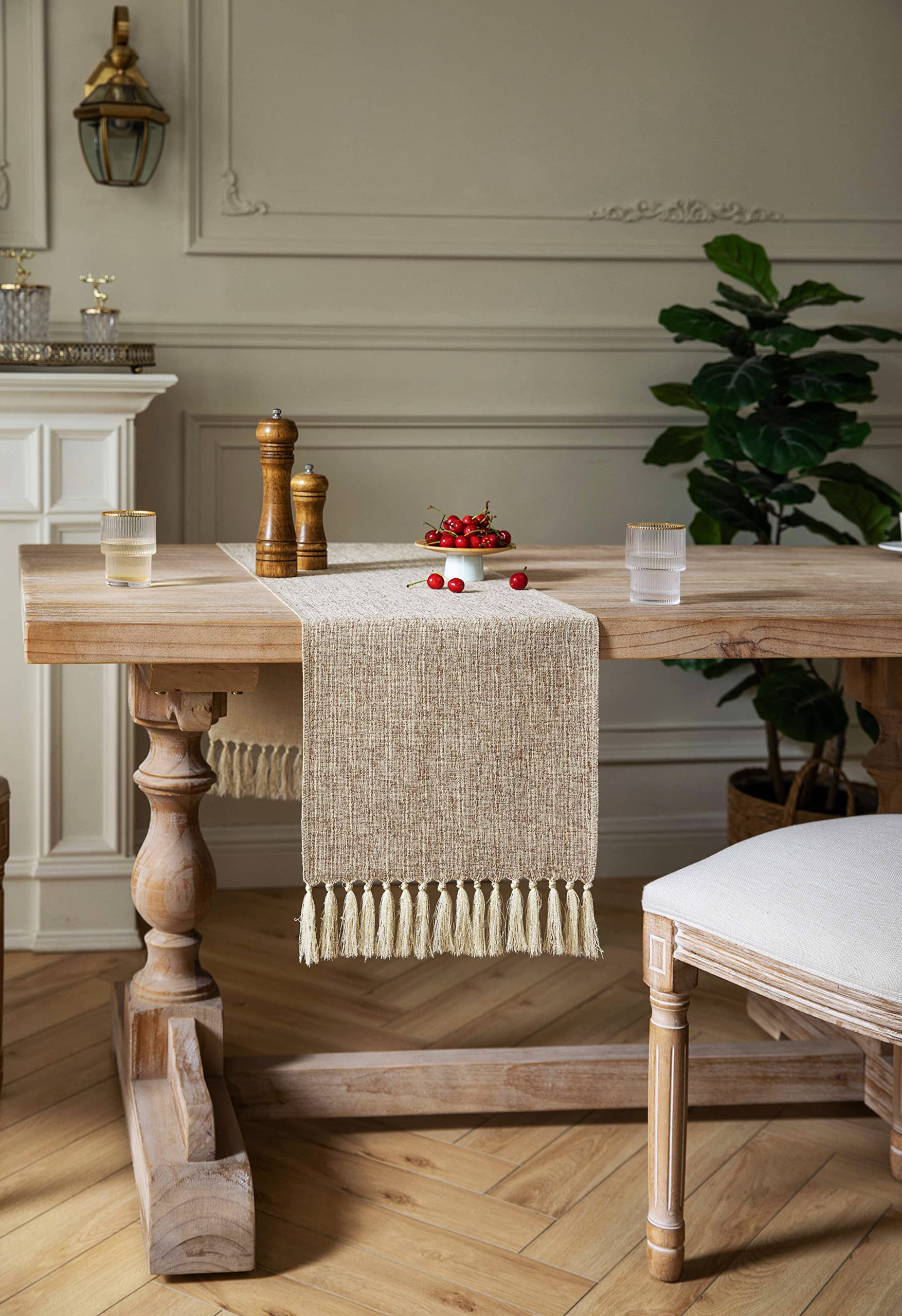 Zeemart Beige Table Runners 36 Inches Long, Burlap Linen Style Rustic Farmhouse Table Runner, Small Short Boho Coffee Table Runn