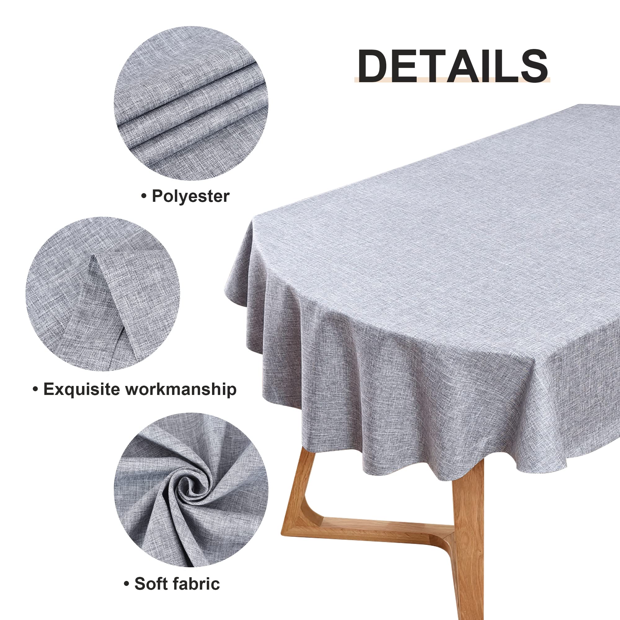 Wolkemer Faux Linen Oval Tablecloth Heavy Duty Wrinkle Resistant Fabric Table Cloths 60 x 84 Inch Grey Farmhouse Rustic Table Co