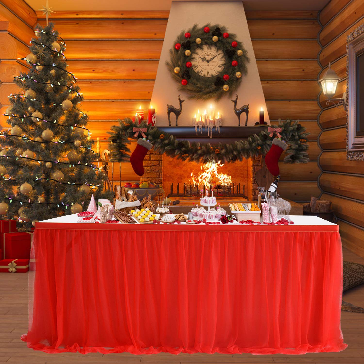 Suppromo 14Ft Red Table Skirt Tulle Tutu Table Skirt Ruffle Table Skirting For Graduation Baby Shower Birthday Party Wedding Chr