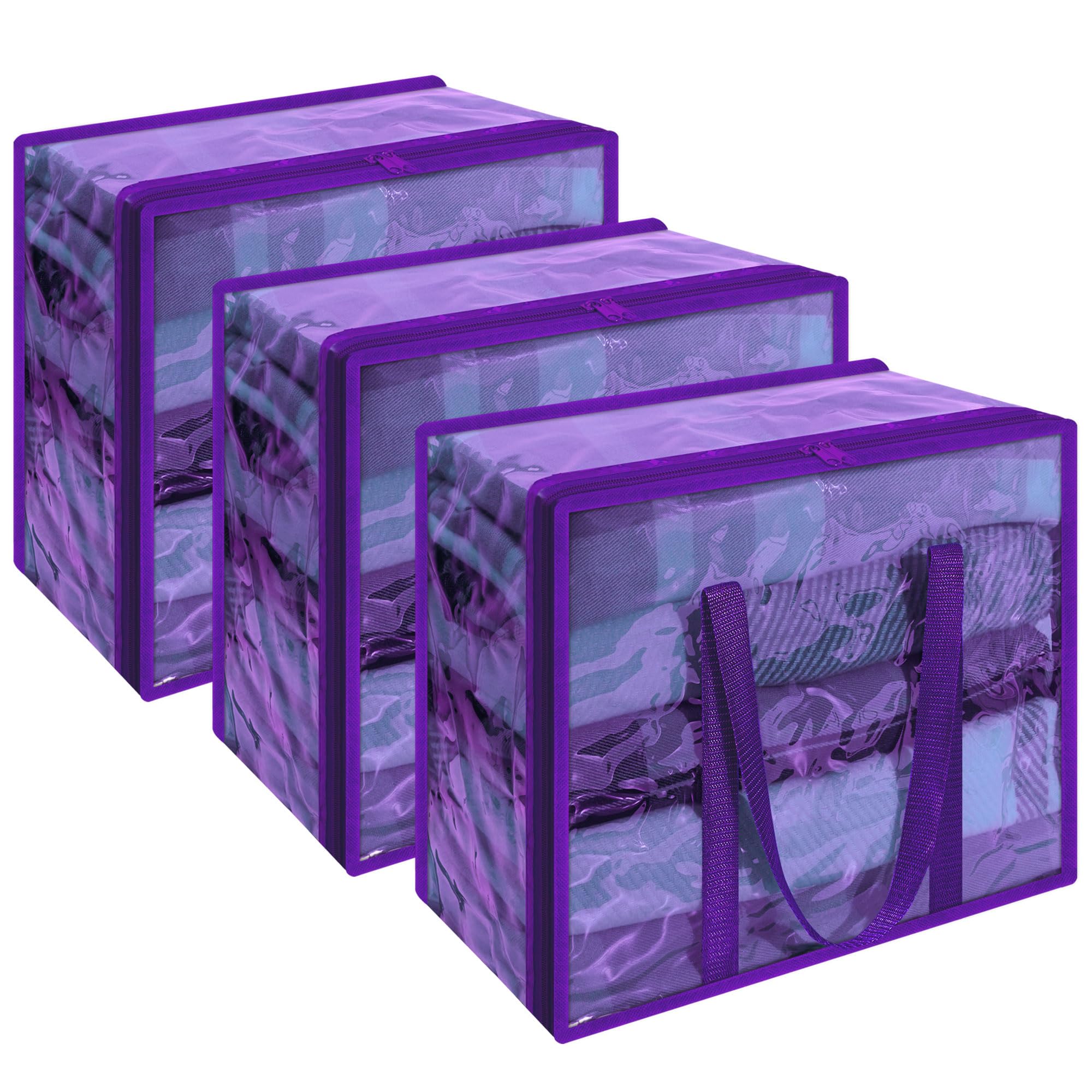 Vieshful 90L Clear Clothes Storage Bag Colorful Clothes Organizer with Zipper Vinyl Storage Bag for Comforter, Blanket, Bedding,