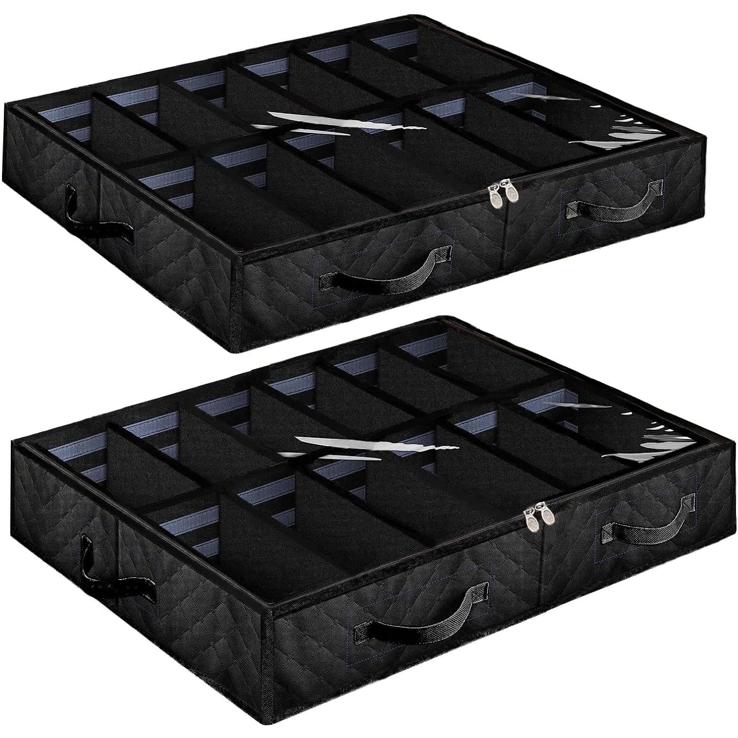 Anyoneer Under Bed Shoe Storage,Set of 2, Sturdy Sidewalls,Adjustable Dividers,Reinforced Handle,Sturdy Zipper,Bottom with Panel