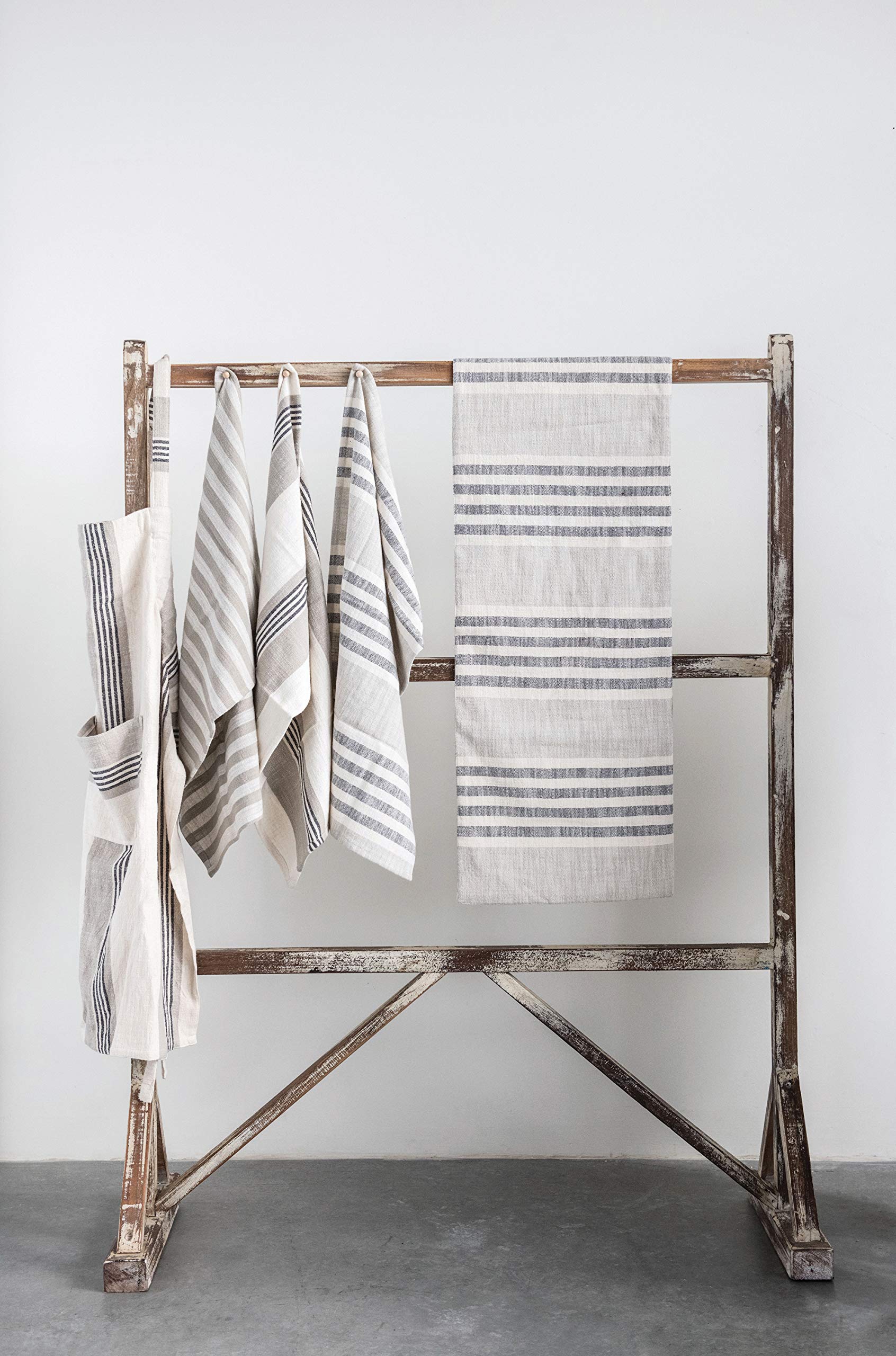 Creative Co-Op Tan & Grey Striped Cotton Tea Towels (Set Of 3 Pieces)