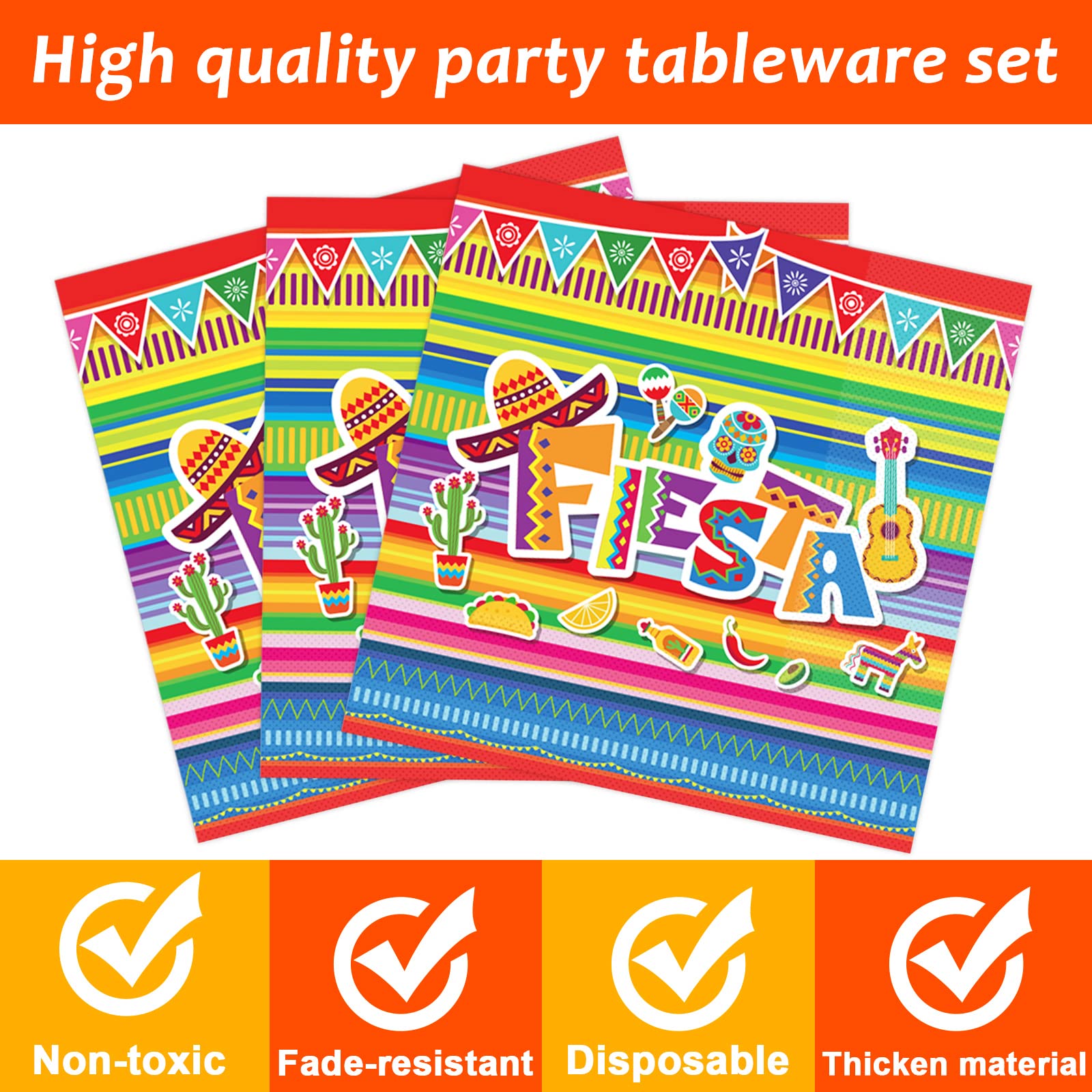 96 Pieces Fiesta Party Decorations Mexican Plates Tableware Set For Cinco De Mayo Party Decorations Supplies Mexican Themed Pape