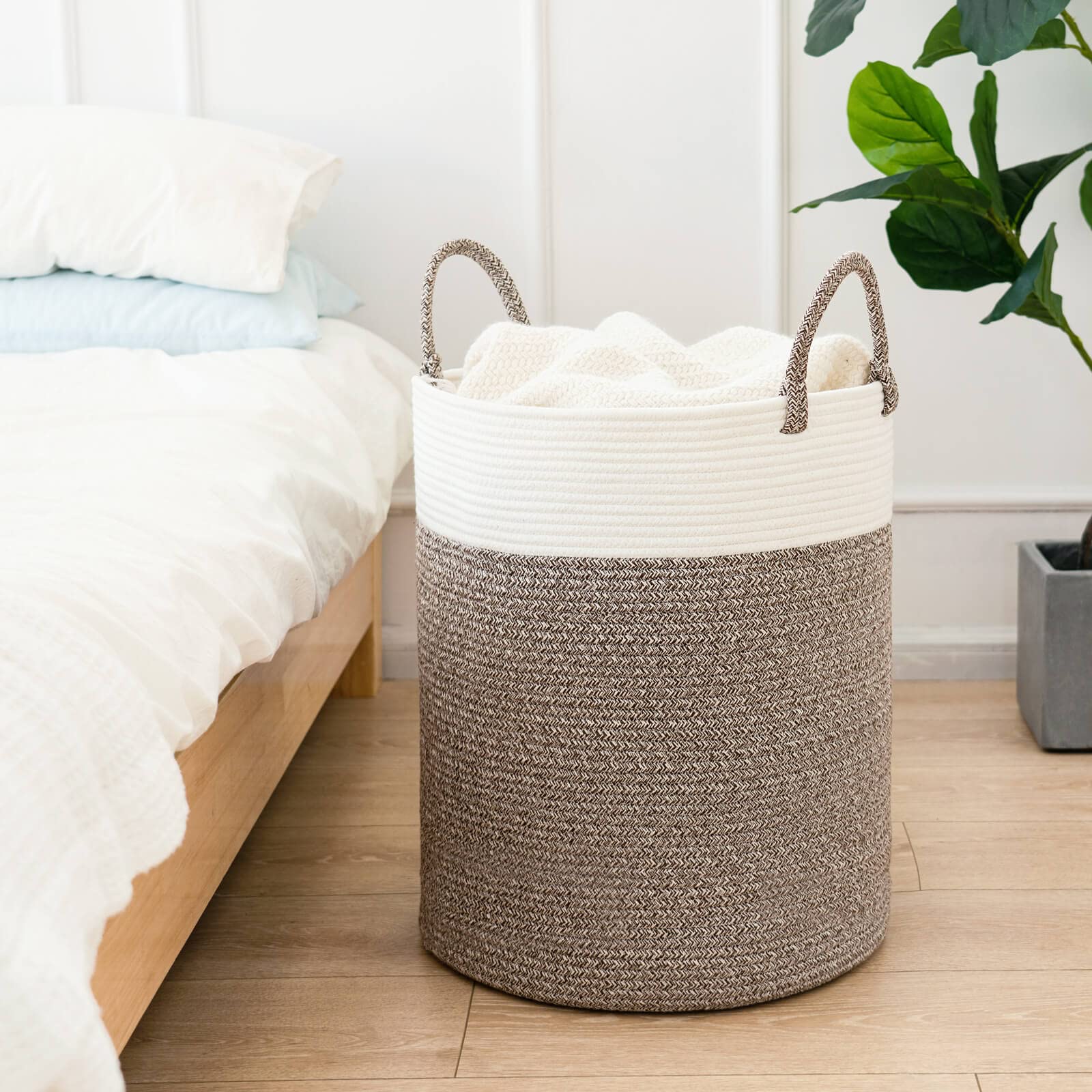 Indressme Tall Wicker Laundry Basket, Large Woven Clothes Hamper For Bedroom, Bathroom, Living Room, Tall Nursery Hamper For Bla