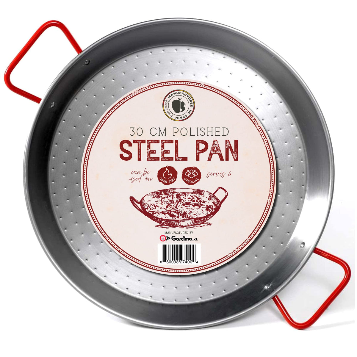 Gourmanity 12 Inch Carbon Steel Paella Pan, 30Cm Polished Steel Large Skillet From Spain, Great For Paella Parties Indoors, Outd