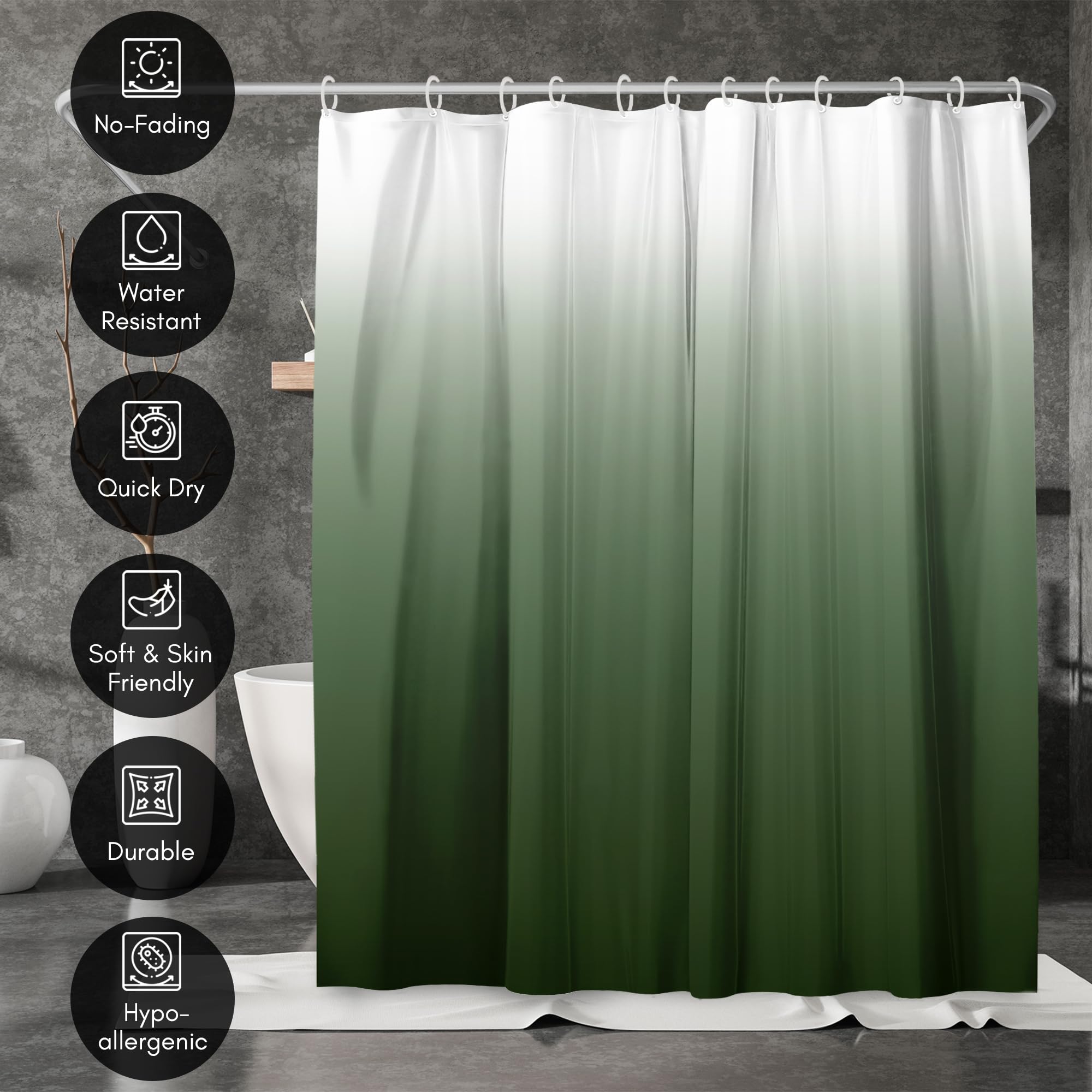 Americanflat 71X74 Green Ombre Shower Curtain - 100% Polyester Shower Curtain - Water-Resistant Bath Curtain With Metal Grommets