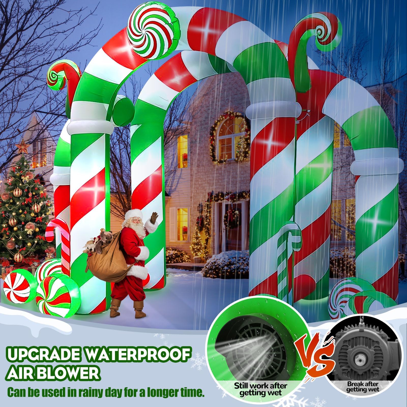 Kalolary 13FT Christmas Archway Inflatable - LED Light, Giant Candy Design, Outdoor Holiday Decoration, Green, Model Kalolary-Y502