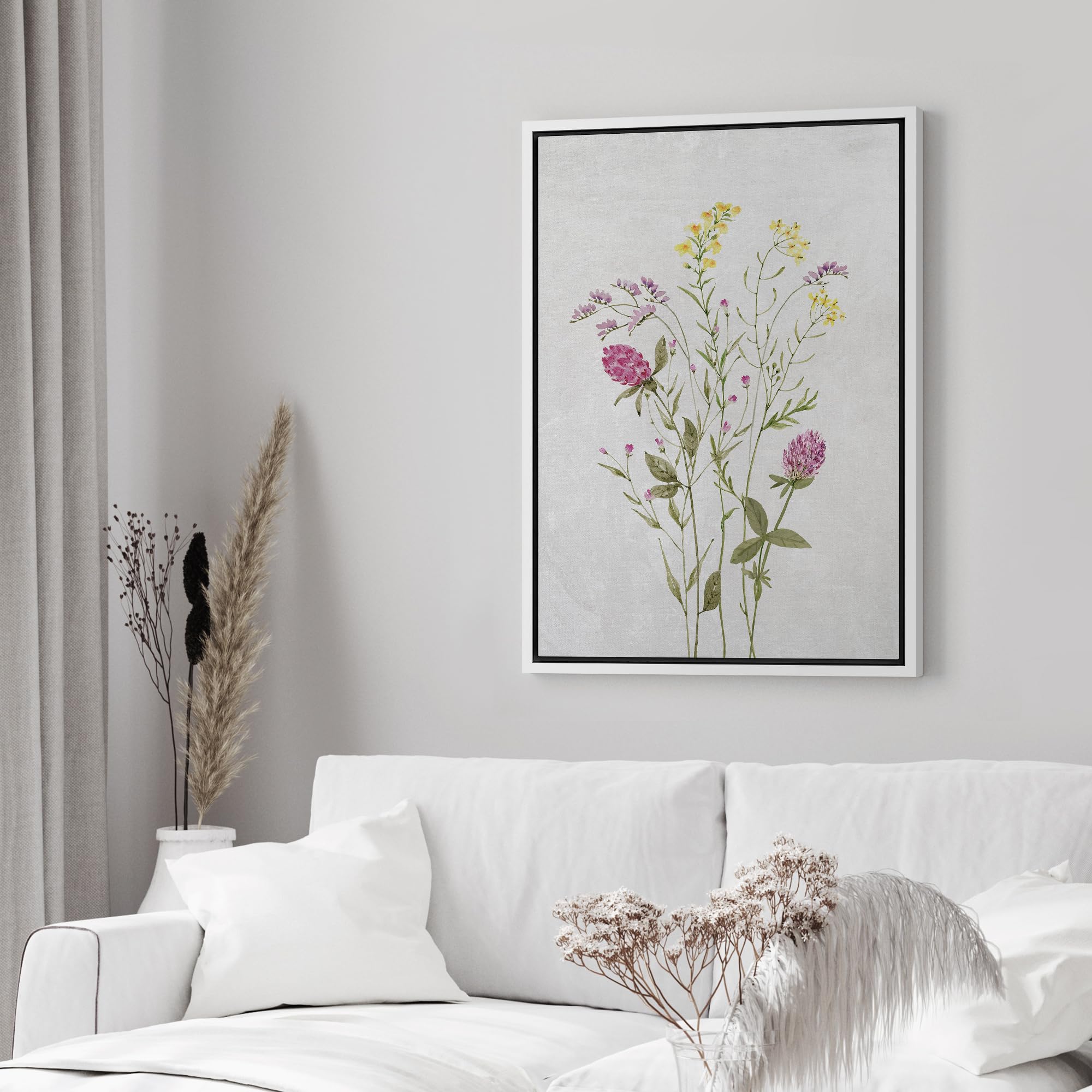 Wall26 Framed Canvas Print Wall Art Fine Art Pastel Pink & Yellow Wildflower Nature Wilderness Illustrations Modern Art Botanica