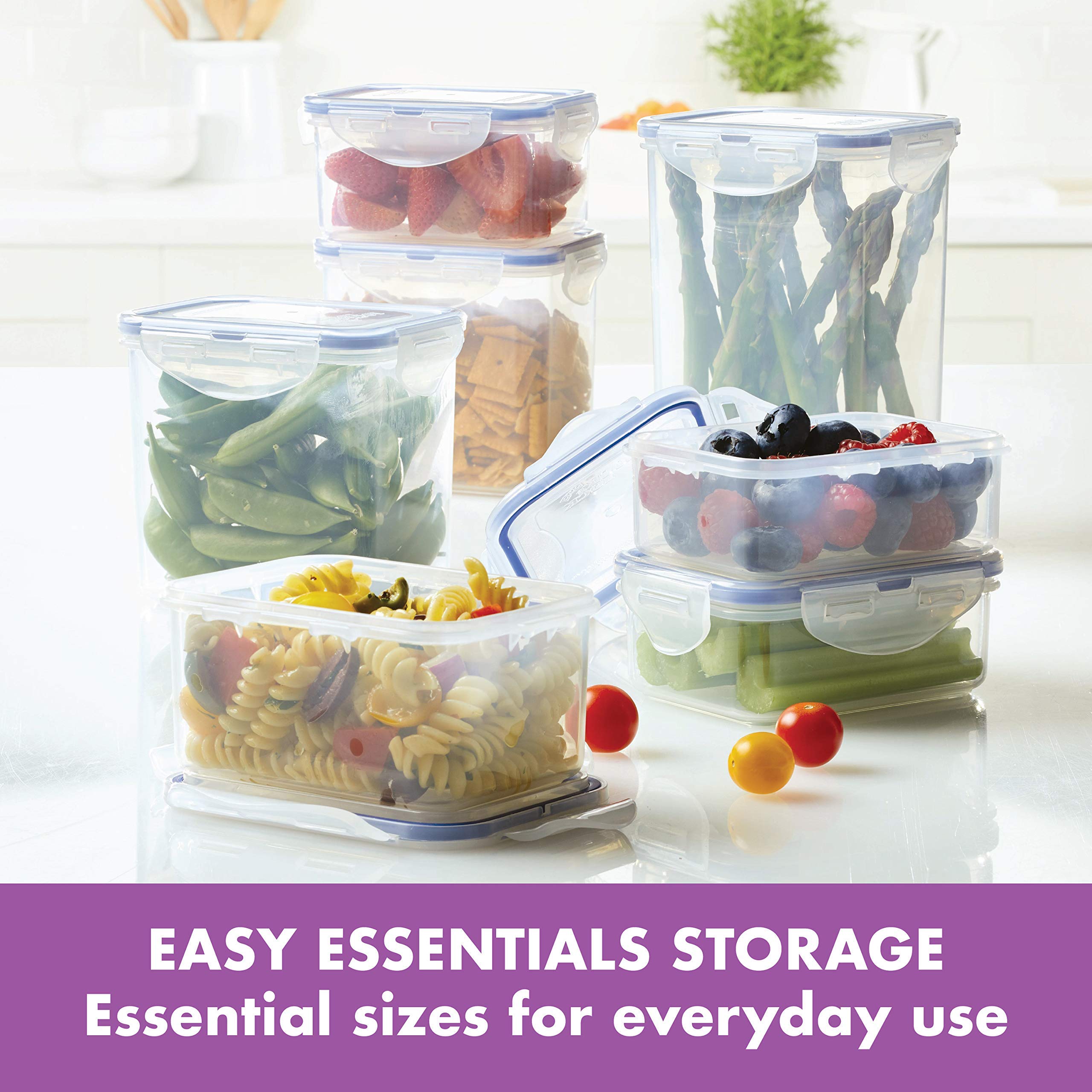 Lock & Lock Easy Essentials Food Storage Lids/Airtight Containers, Bpa Free, 14 Piece - Tall Rectangle, Clear
