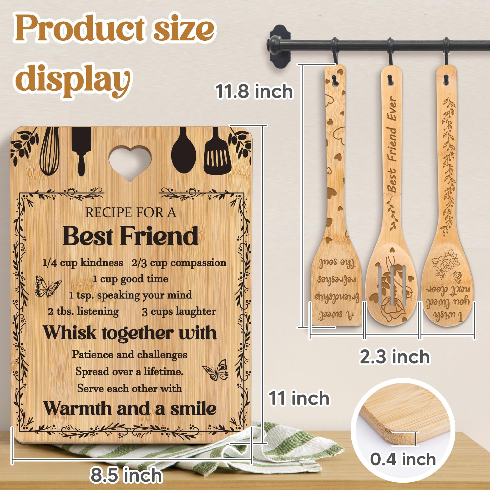 Best Friend Birthday Christmas Gifts for Women - Bamboo Cutting Board Set, Bestie Friendship Gifts for Women, Ideal Gifts for Bi