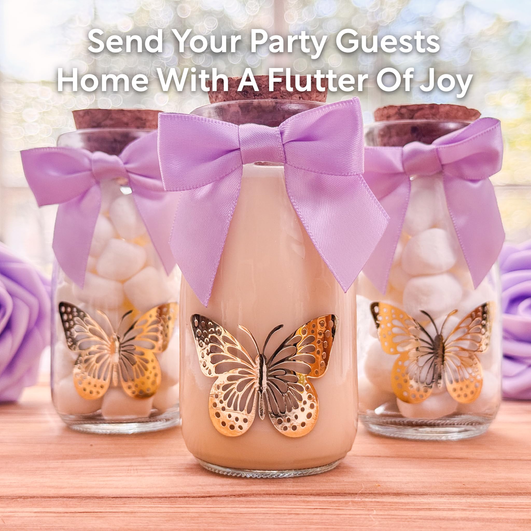 Ethisa 12 Pack Butterfly Party Favor Glass Bottles With Ribbons And Stickers - Vintage Baby Shower And Birthday Favors For Guest