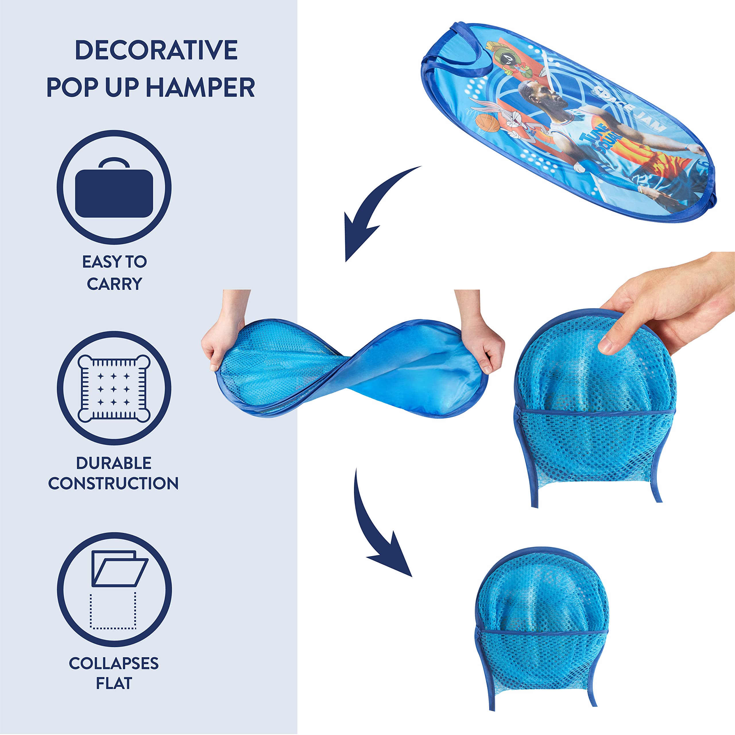 Idea Nuova Space JAM: A New Legacy Pop Up Laundry Storage Hamper with Handles  21 '' H x 13 '' L x 13 '' W