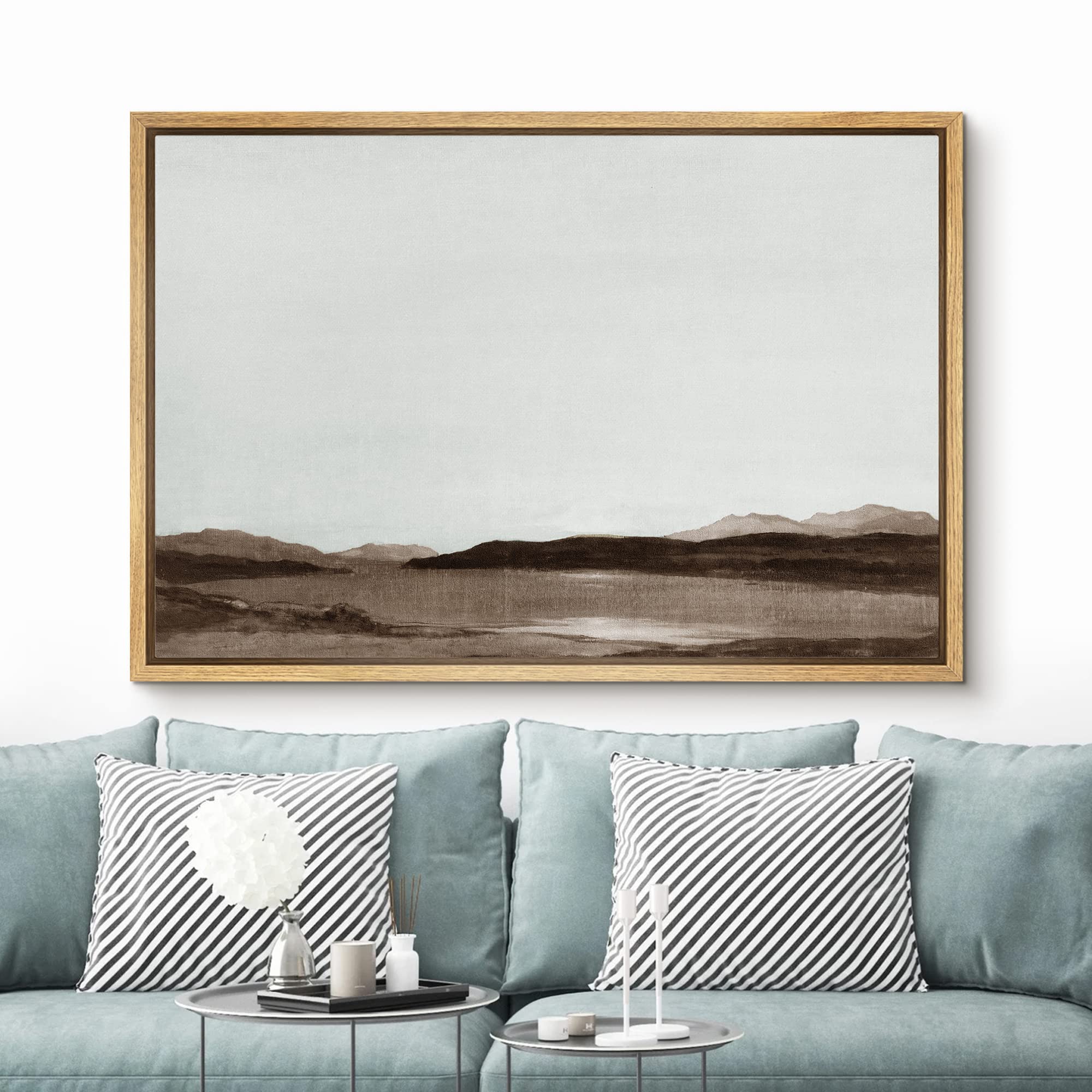 Signford Framed Canvas Wall Art Monochromatic Brown Mountains And Valleys Landscape Wilderness Impressionism Traditional For Liv