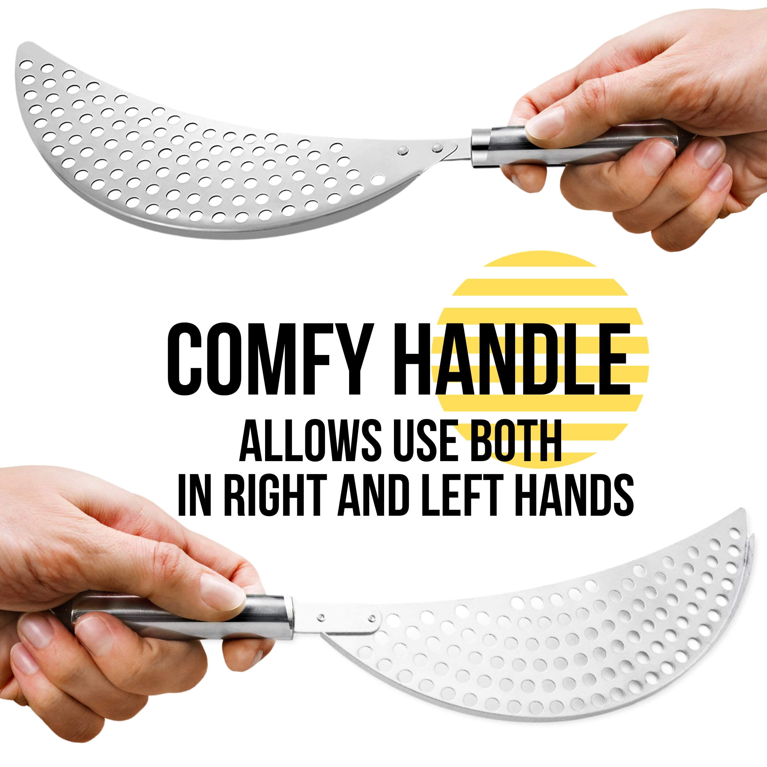 Pack Of 2 Pot Strainer With Handle - 10 Inch Stainless Steel Colander With Handle Stainless Steel Held Crescent Drainer Pan Cres