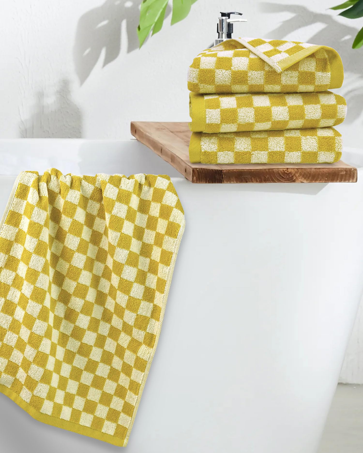 Jacquotha 4 Pcs Hand Towels For Bathroom Checkered, Cotton Soft Absorbent Hand Towels Checkered Towel, 13 X 29 Inches Cute Patte