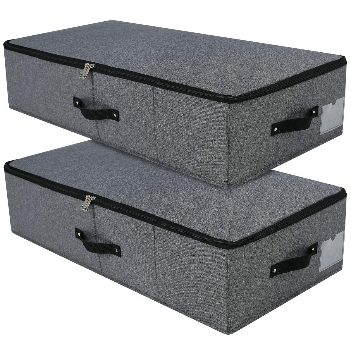 2PCS Foldable Under Bed Storage Box with Plastic Support Liner, Handles, Zipper lid, Blankets Clothes Comforters Storage Bin Org