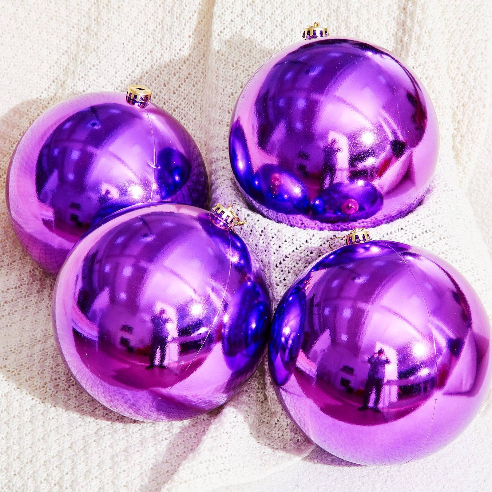 Zubebe 4 Pcs Extra Large Christmas Ball Ornaments 8'' (200 Mm) Giant Oversized Plastic Xmas Ball Big Hanging Christmas Tree Orna