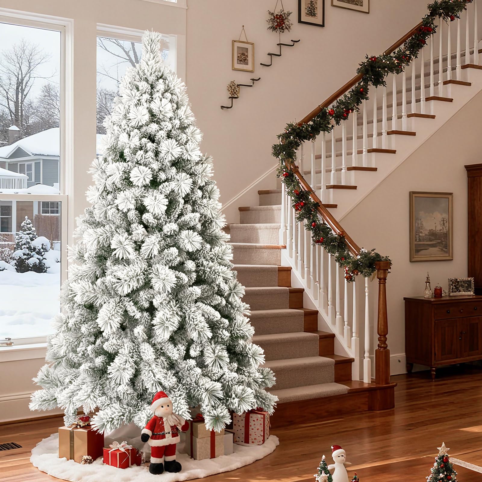 Flocked Christmas Tree 7ft, Christmas Tree -Full Christmas-Trees Snow Xmas Trees