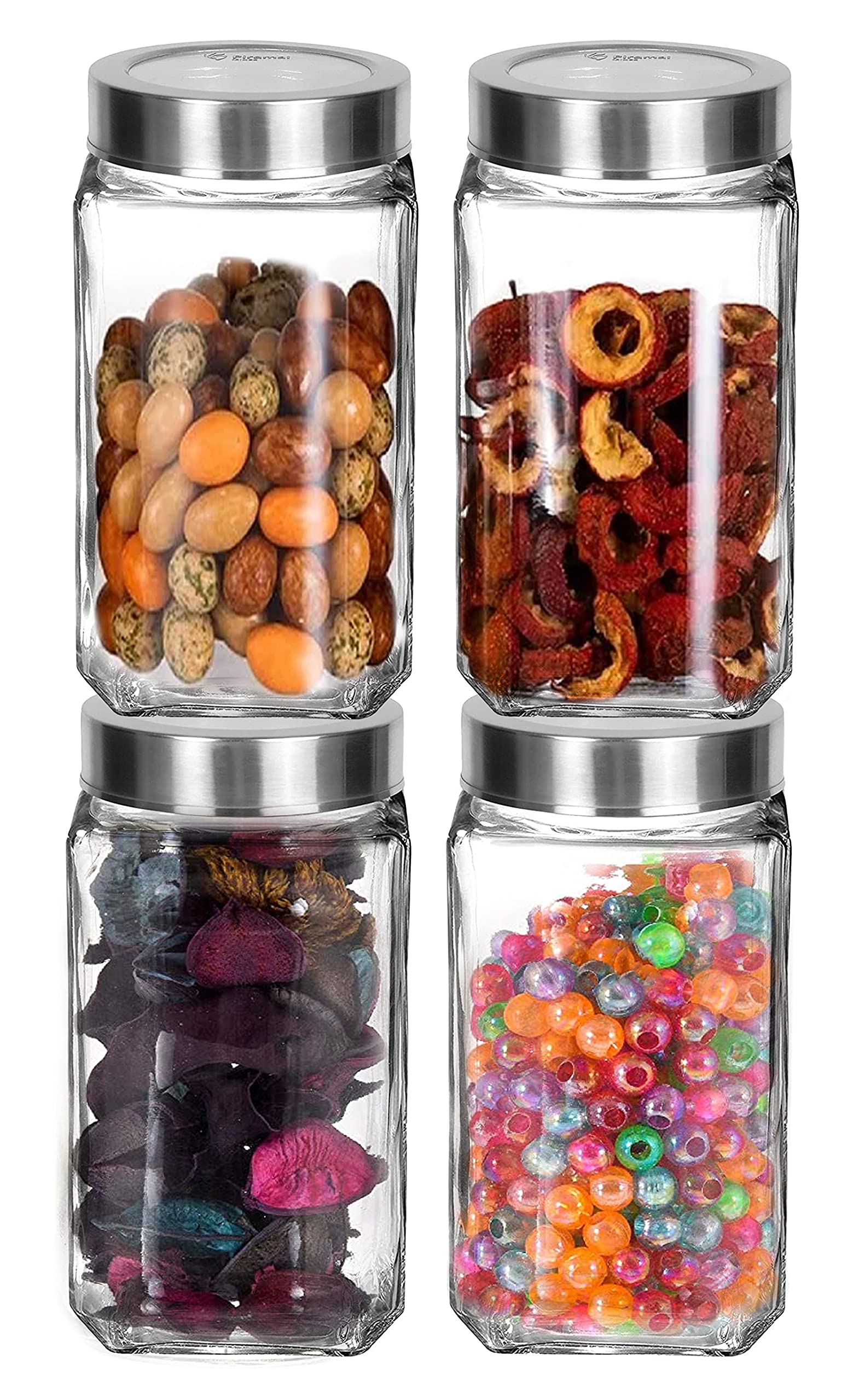 Brezzycloud Piraml Glass Cubical Square Transparent Jars & Containers for Kitchen Pantry, Snacks, Masala, Jams, Pickles, Cookies