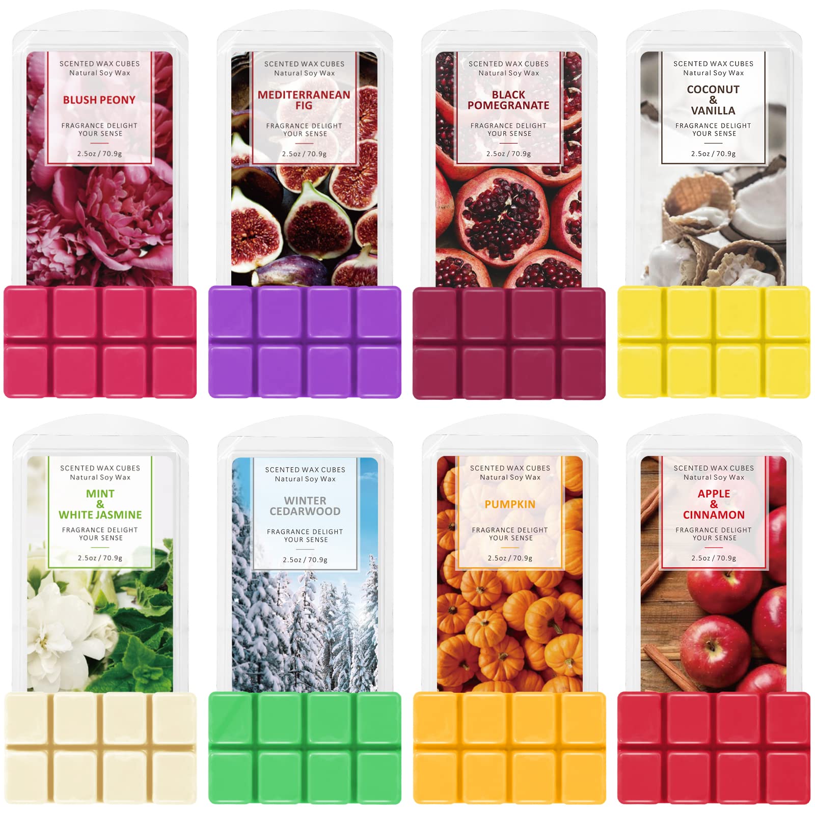SCENTORINI Scented Soy Wax Melts, Wax Cubes, 8x2.5 oz, Pumpkin, Apple & Cinnamon, Winter Cedarwood, Mint & White Jasmine, Coconu